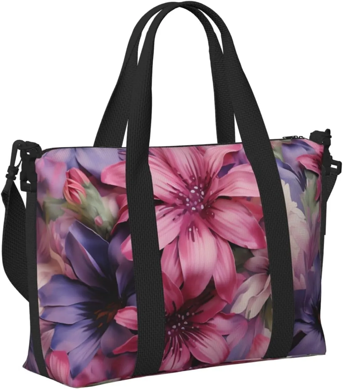 Gym Bag Purple Flowers Duffel Bag for Men Women Travel Overnight Bag with Shoe Compartment Workout Bags