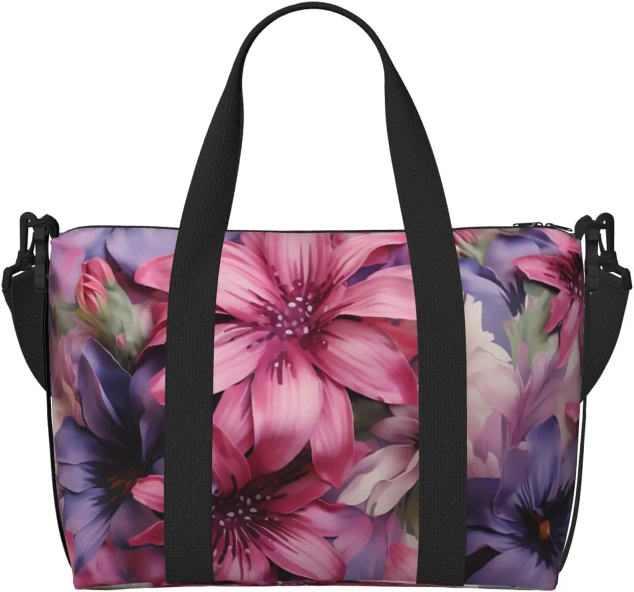 Gym Bag Purple Flowers Duffel Bag for Men Women Travel Overnight Bag with Shoe Compartment Workout Bags