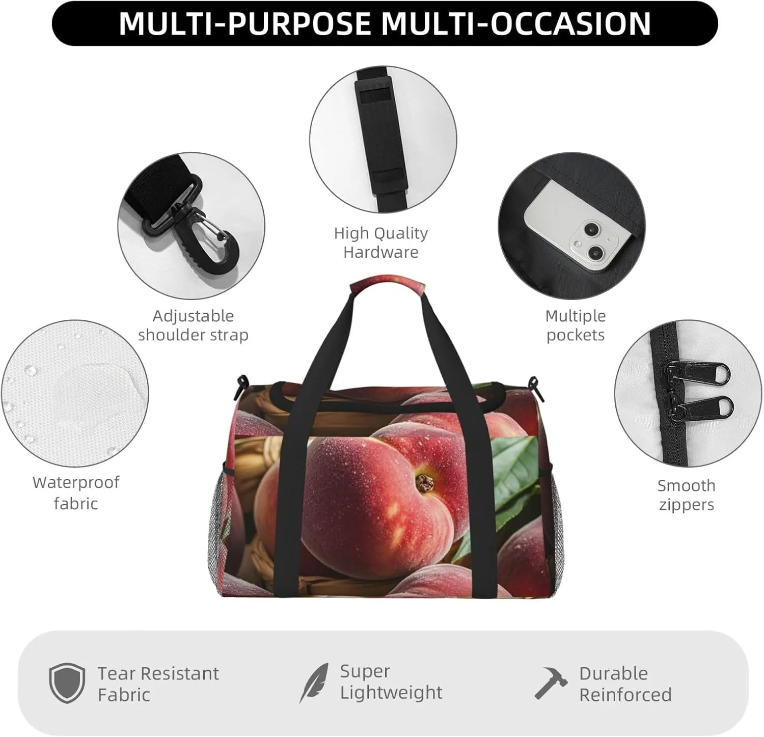 Gym Bag Red Watermelon Duffel Bag for Men Women Travel Overnight Bag with Shoe Compartment Workout Bags