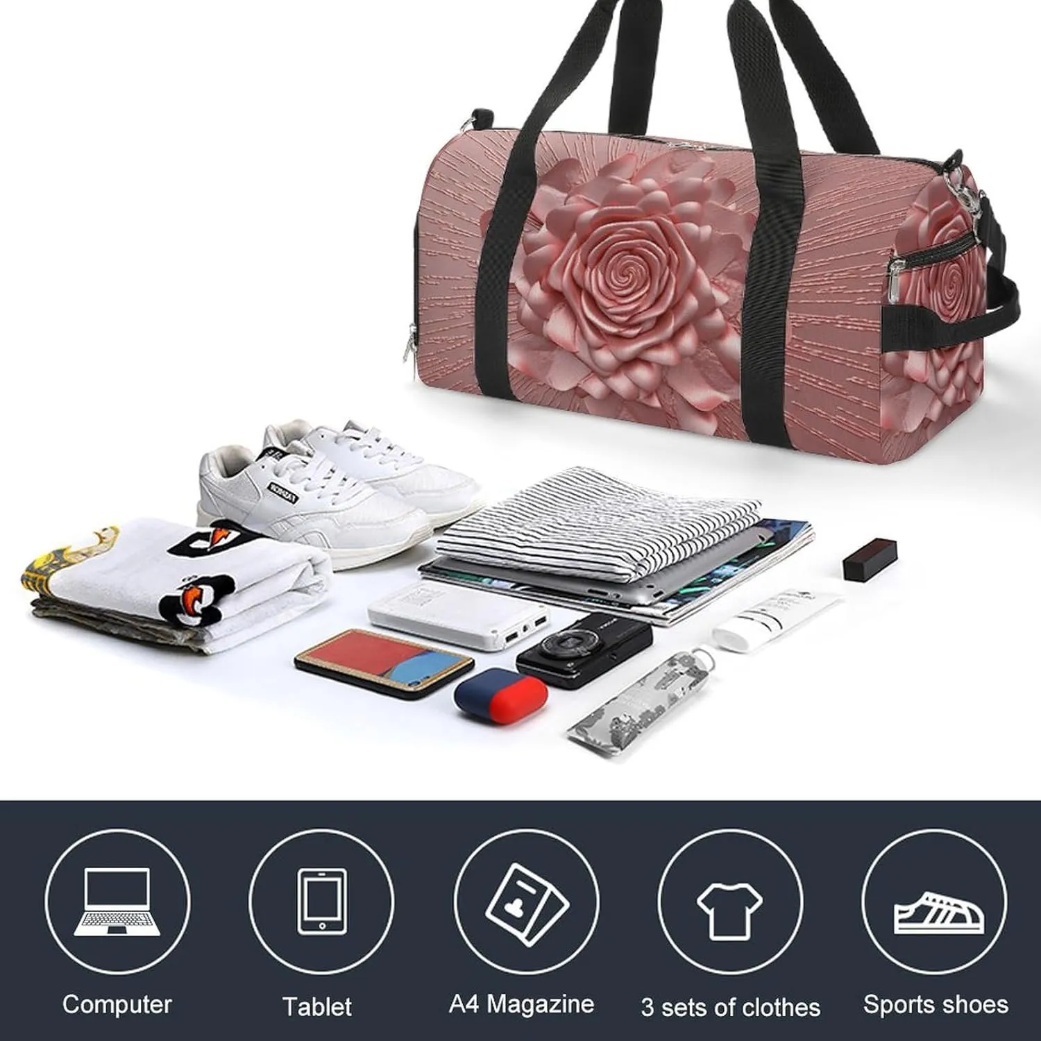 Gym Bag Rose Duffel Bag for Men Women Overnight Bag with Shoe Compartment Workout Bags