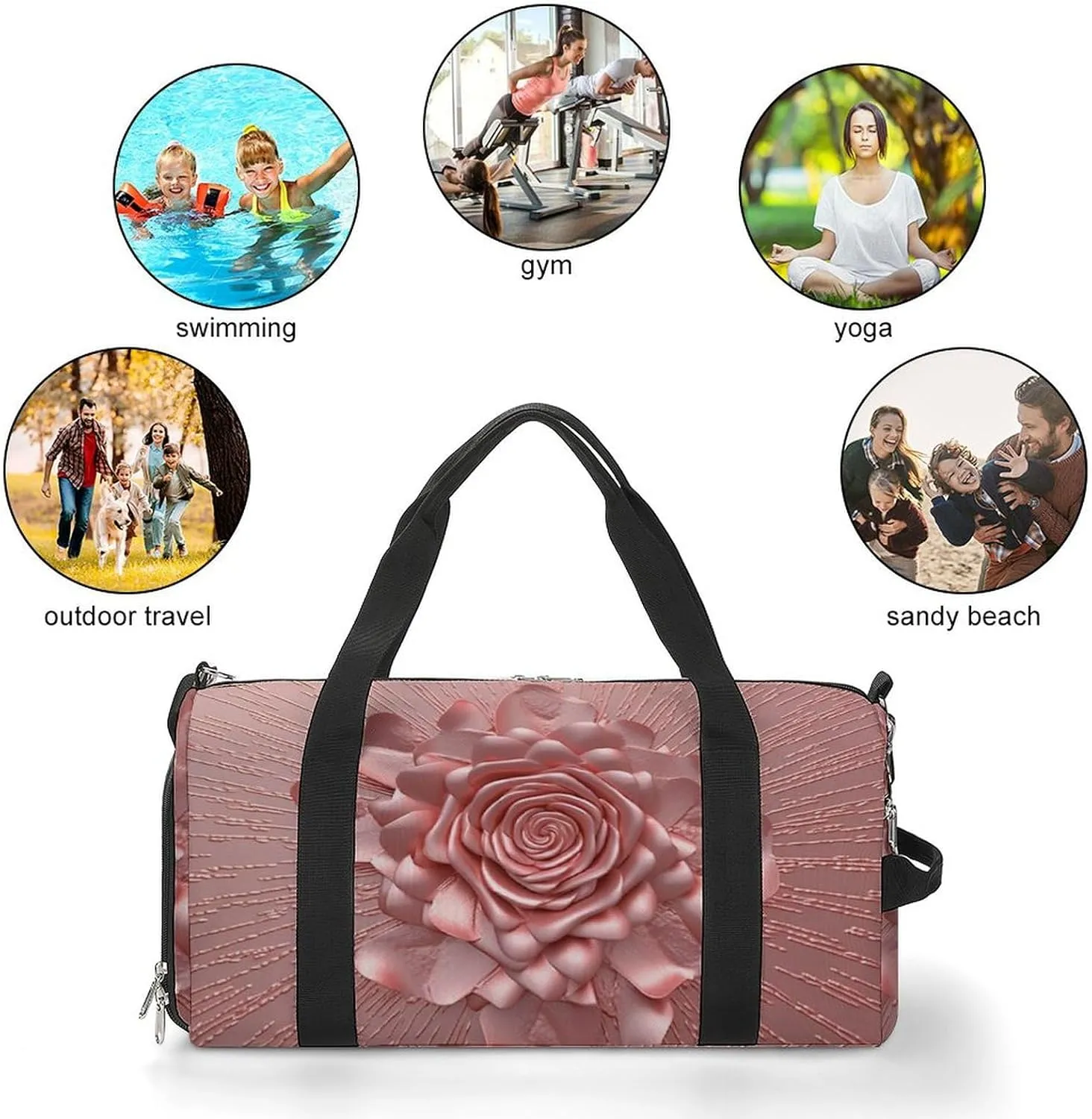 Gym Bag Rose Duffel Bag for Men Women Overnight Bag with Shoe Compartment Workout Bags