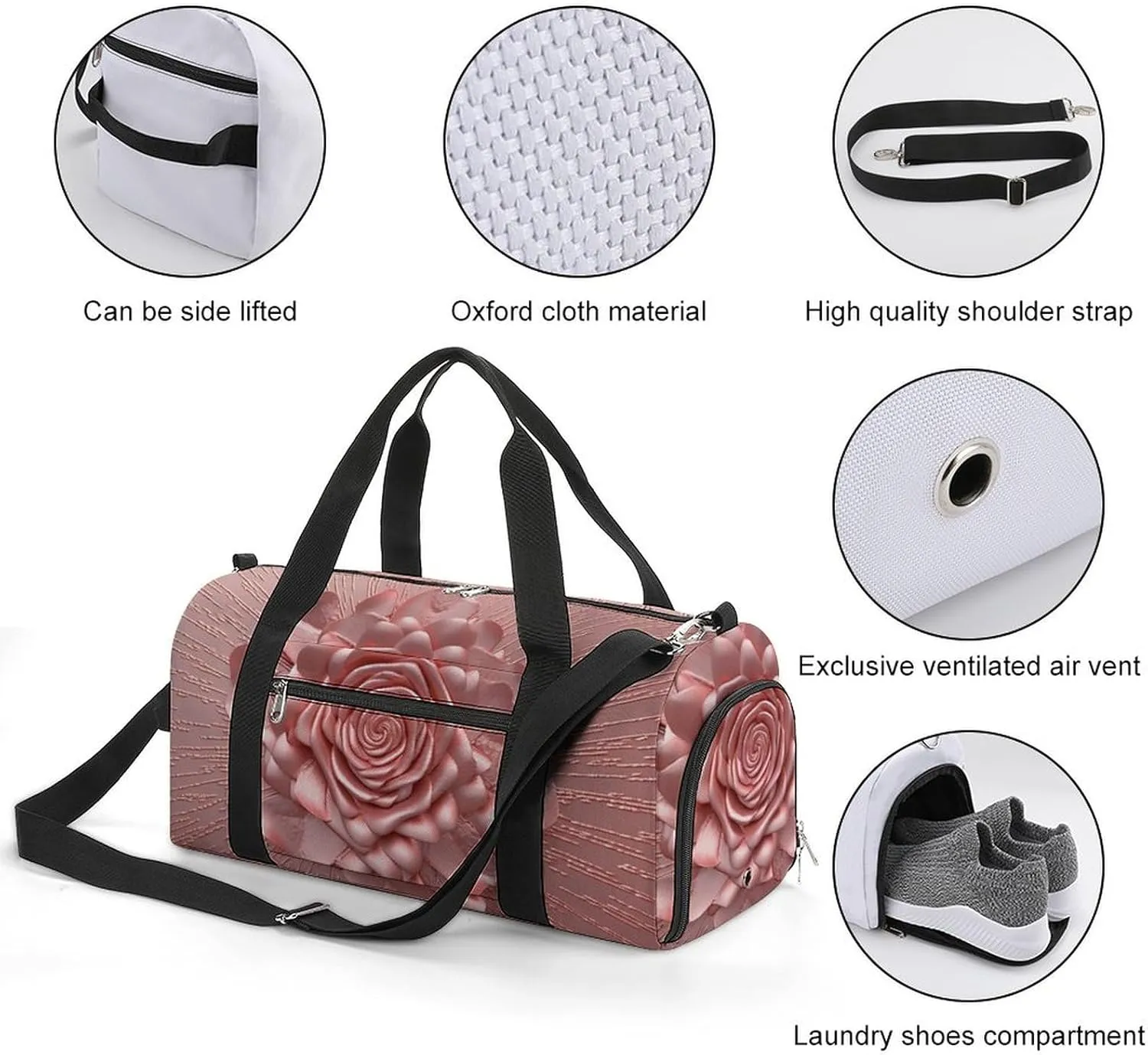 Gym Bag Rose Duffel Bag for Men Women Overnight Bag with Shoe Compartment Workout Bags