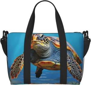 Gym Bag Turtle on blue background Duffel Bag for Men Women Travel Overnight Bag with Shoe Compartment Workout Bags
