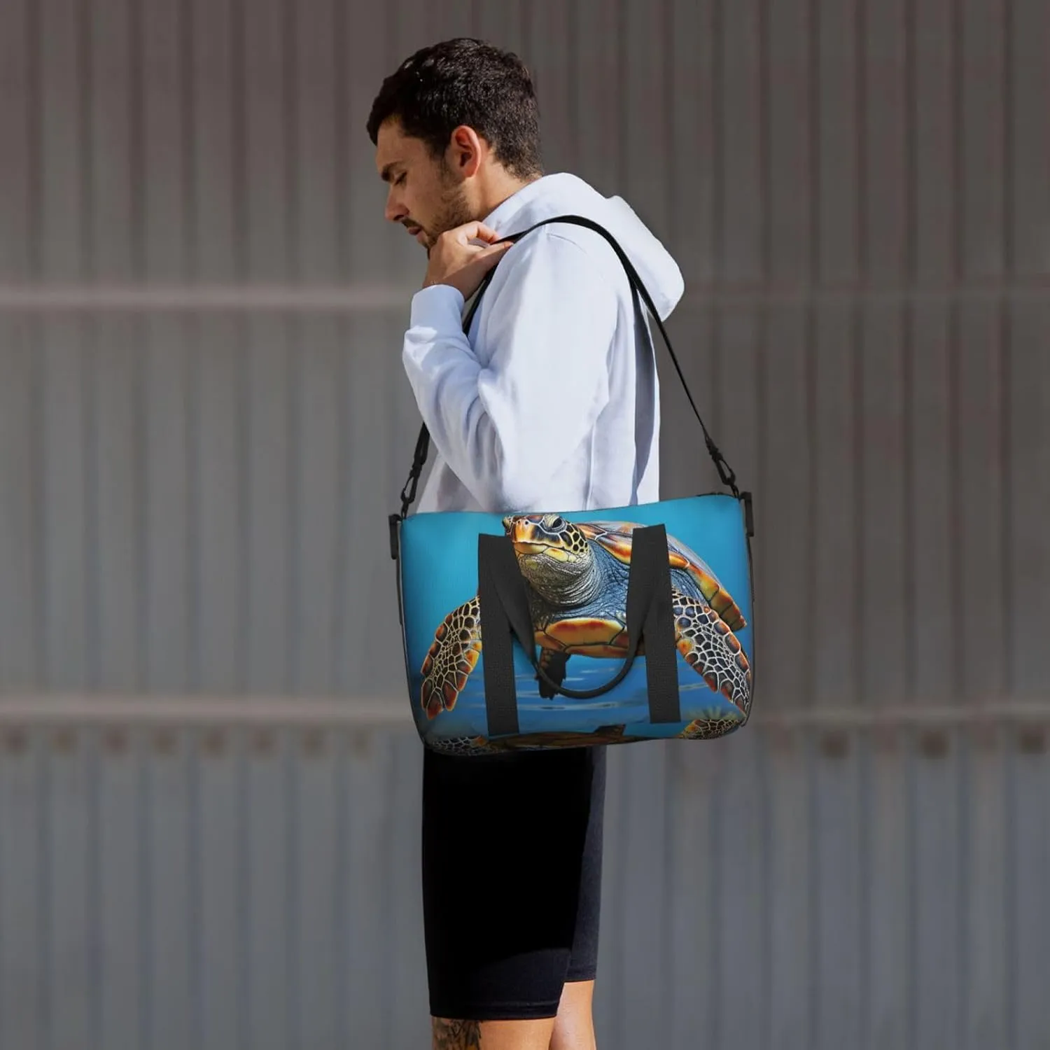Gym Bag Turtle on blue background Duffel Bag for Men Women Travel Overnight Bag with Shoe Compartment Workout Bags