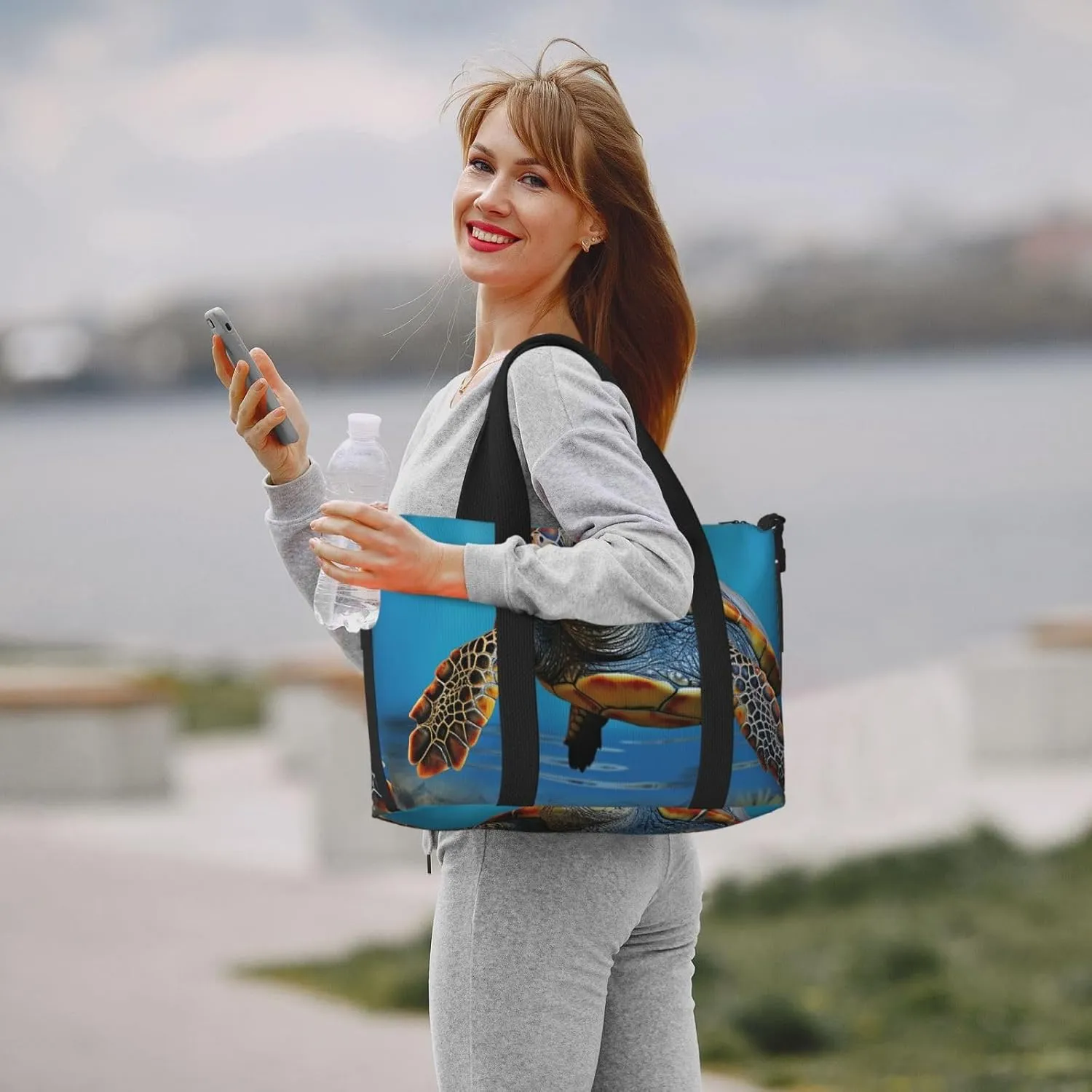 Gym Bag Turtle on blue background Duffel Bag for Men Women Travel Overnight Bag with Shoe Compartment Workout Bags