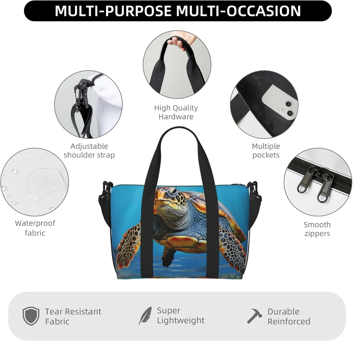 Gym Bag Turtle on blue background Duffel Bag for Men Women Travel Overnight Bag with Shoe Compartment Workout Bags