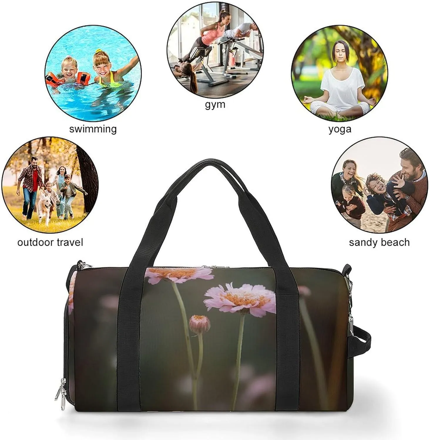 Gym Bag Two Flowers Duffel Bag for Men Women Travel Overnight Bag with Shoe Compartment Workout Bags