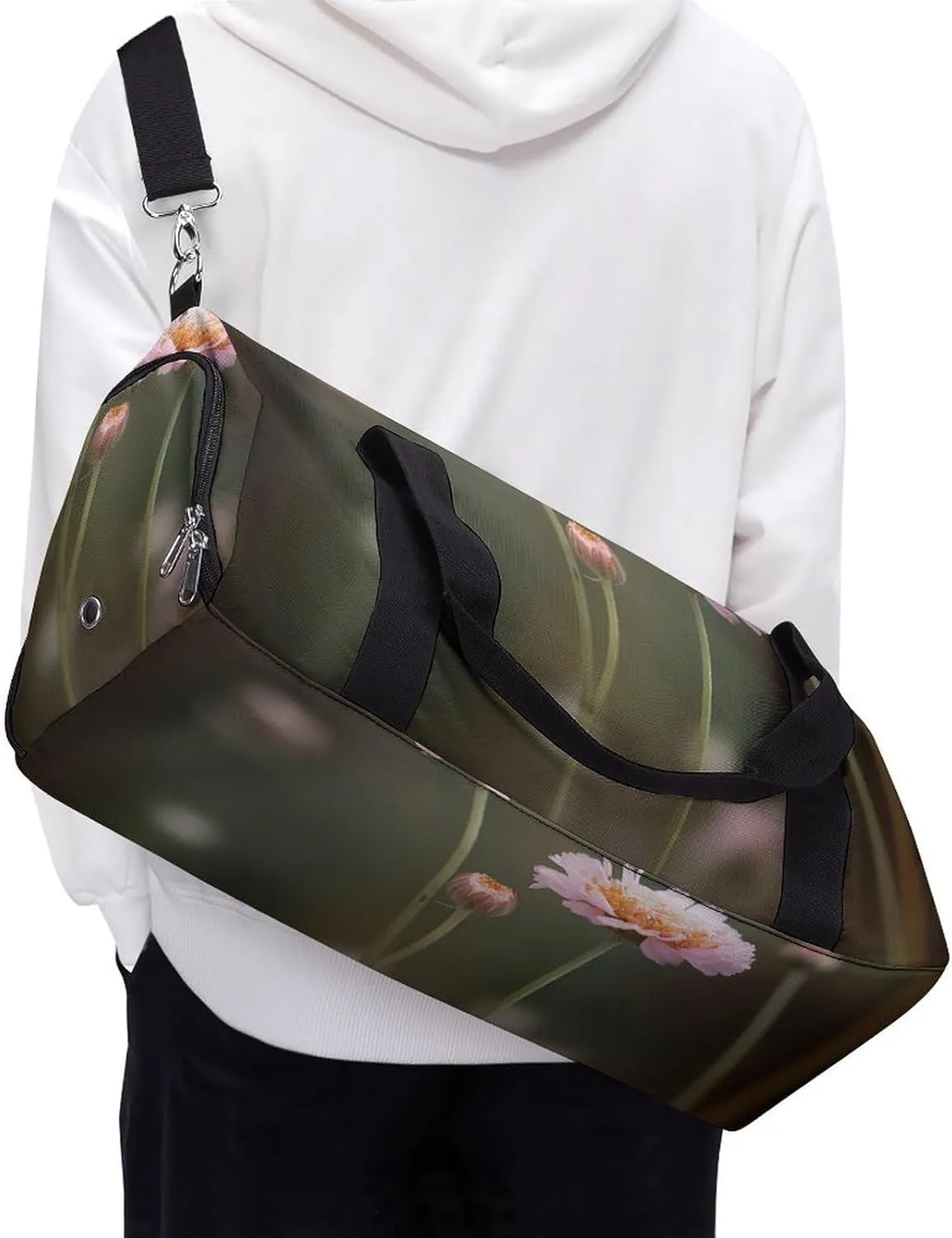 Gym Bag Two Flowers Duffel Bag for Men Women Travel Overnight Bag with Shoe Compartment Workout Bags