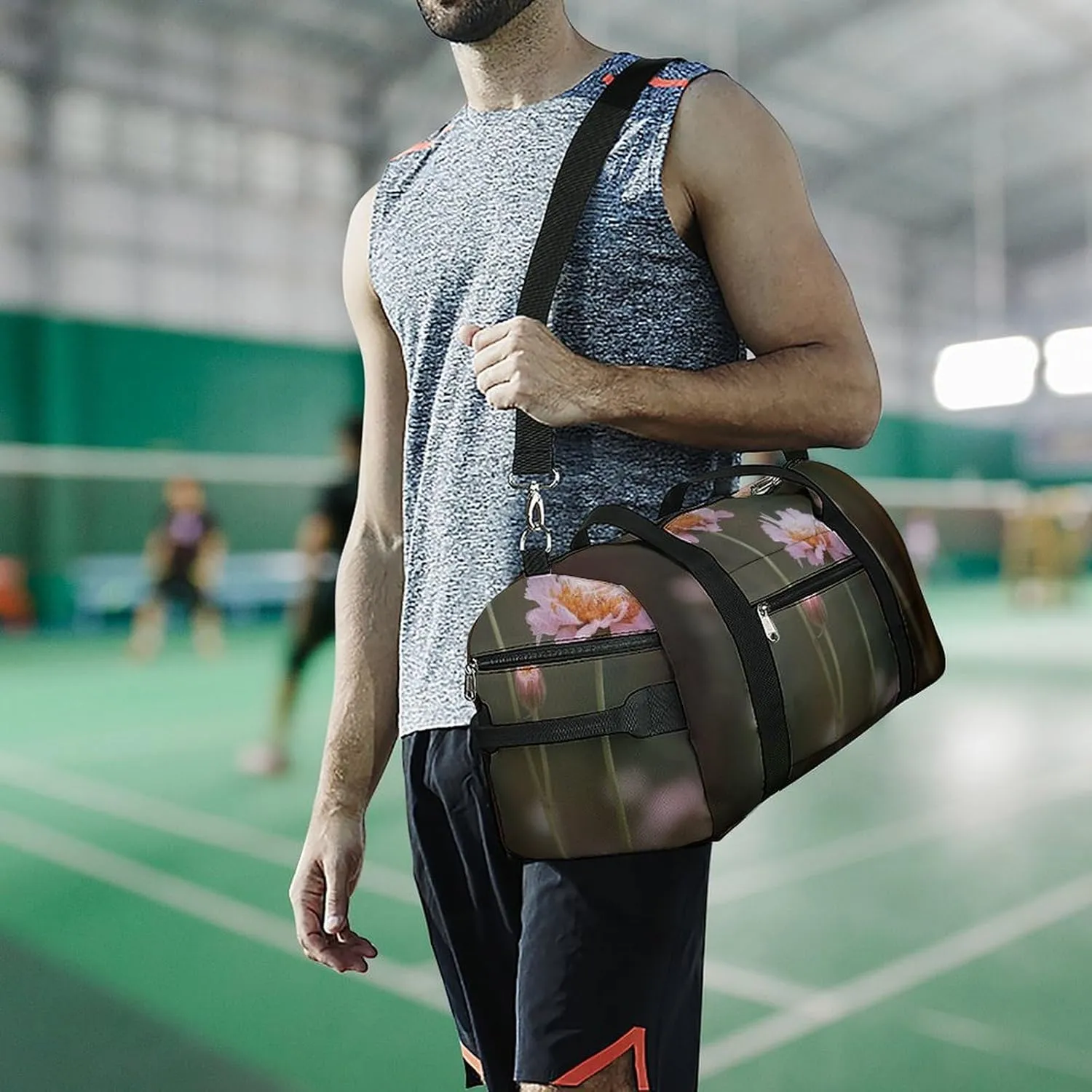 Gym Bag Two Flowers Duffel Bag for Men Women Travel Overnight Bag with Shoe Compartment Workout Bags