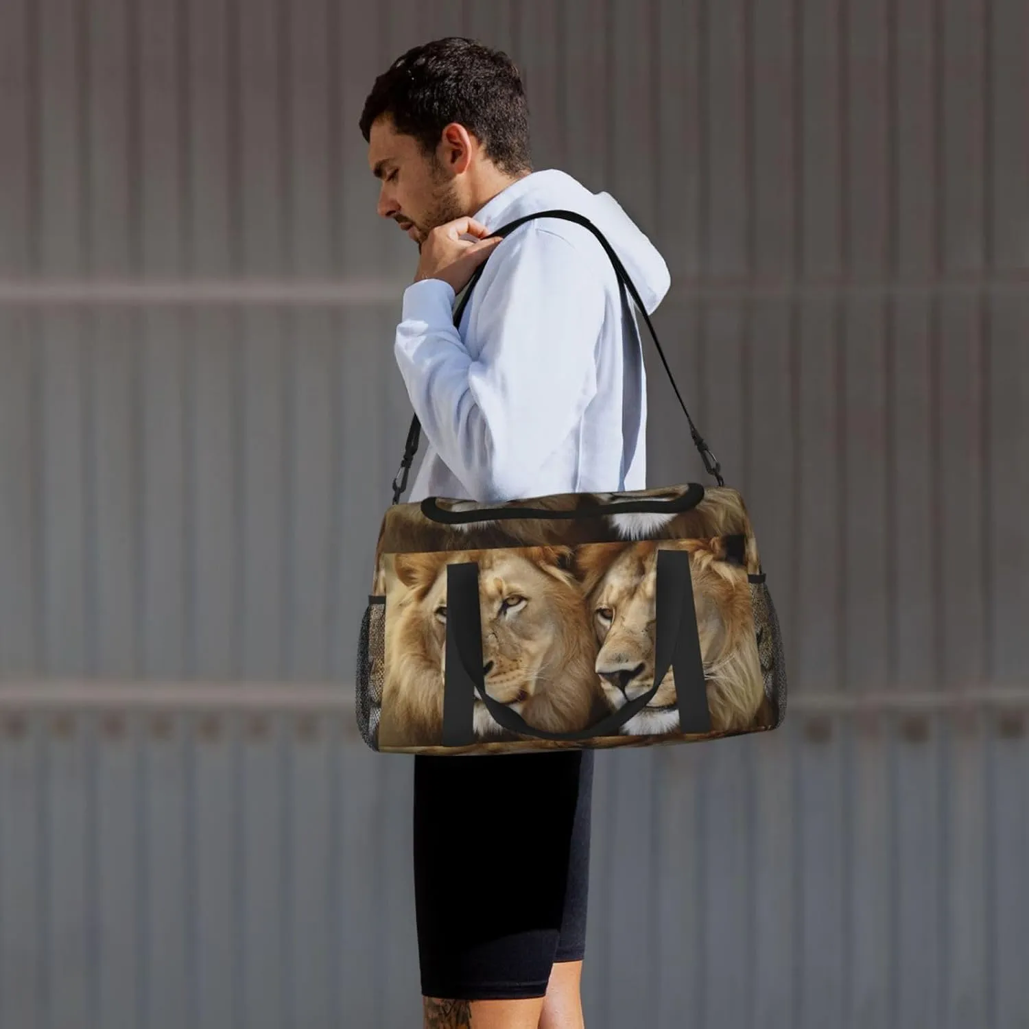 Gym Bag two lions Duffel Bag for Men Women Travel Overnight Bag with Shoe Compartment Workout Bags