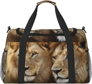 Gym Bag two lions Duffel Bag for Men Women Travel Overnight Bag with Shoe Compartment Workout Bags
