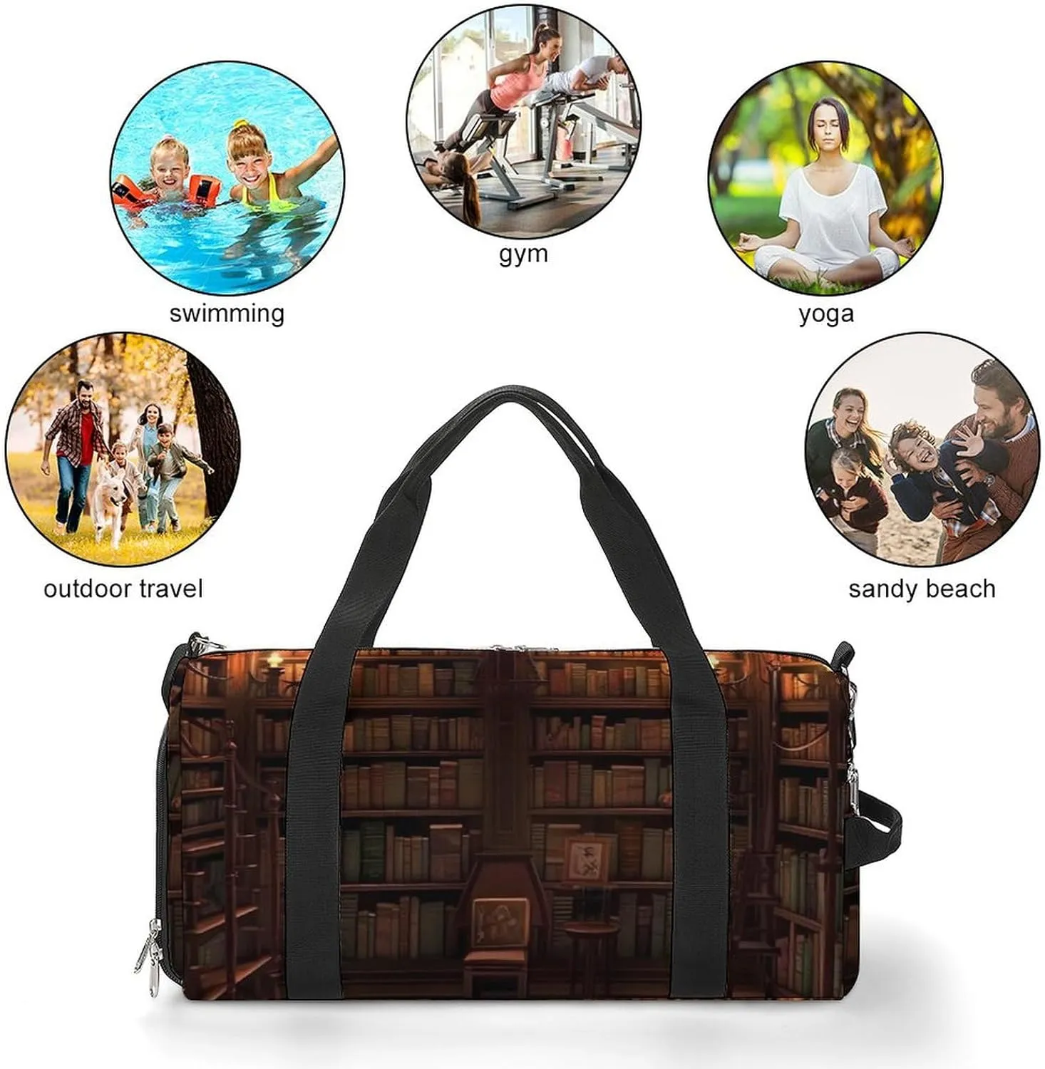 Gym Bags for Men Women Book Room Library Duffle Bag Travel Overnight Bag with Shoe Compartment Tote Bags
