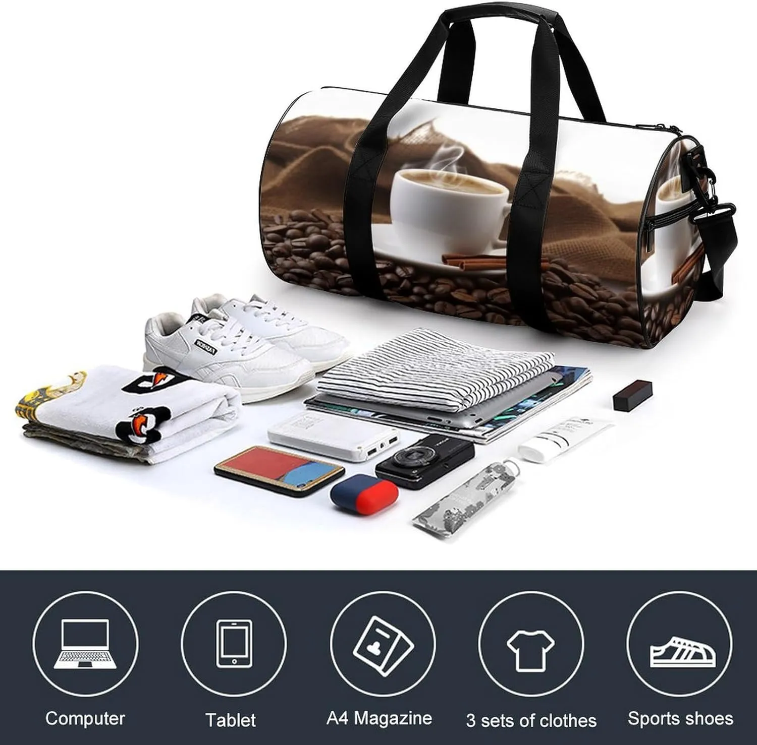 Gym Bags for Men Women Coffee Bean Duffle Bag Travel Overnight Bag with Shoe Compartment Tote Bags