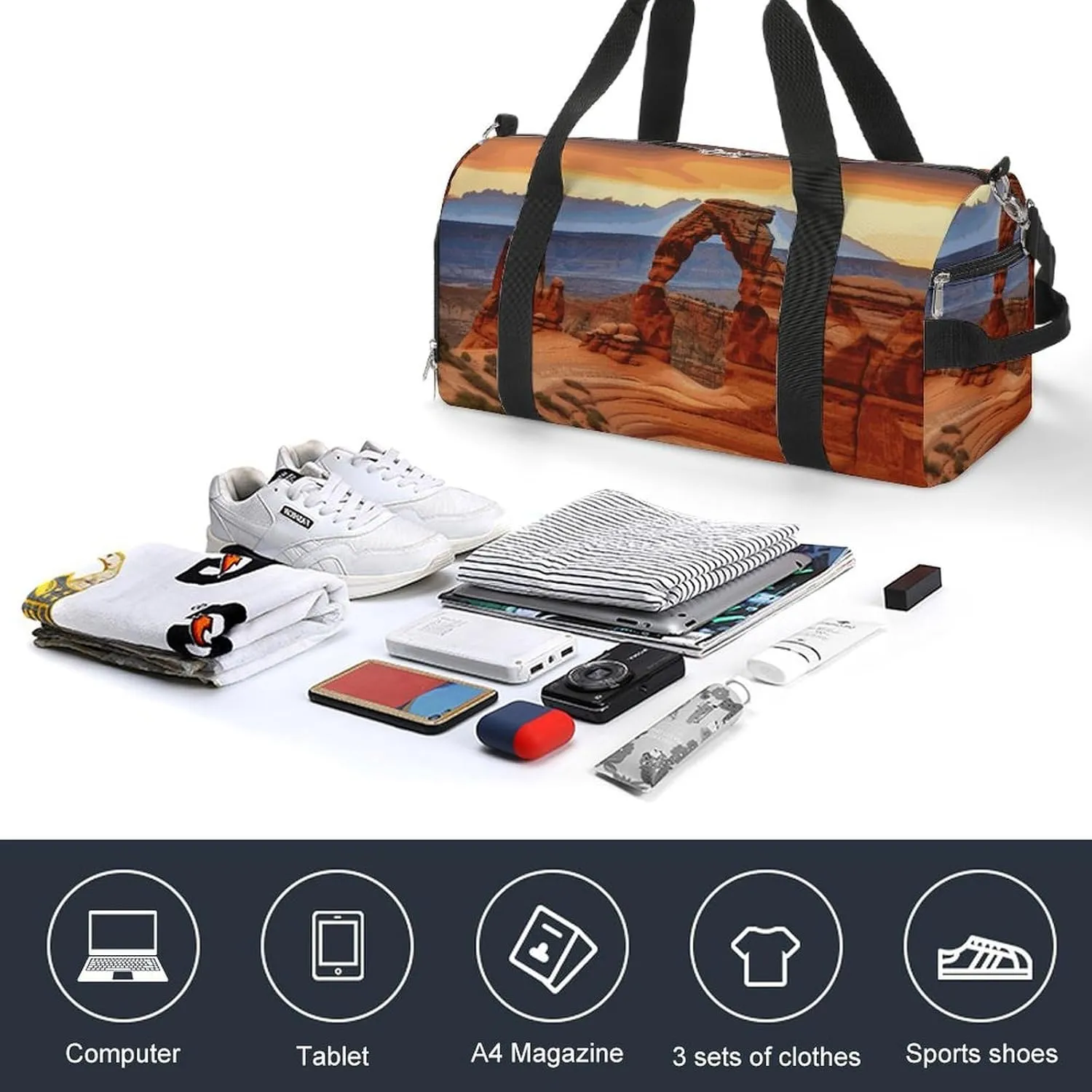 Gym Bags Small Arches National Park Duffel Bag Overnight Bag with Shoe Compartment Carryon Bag for Men Women
