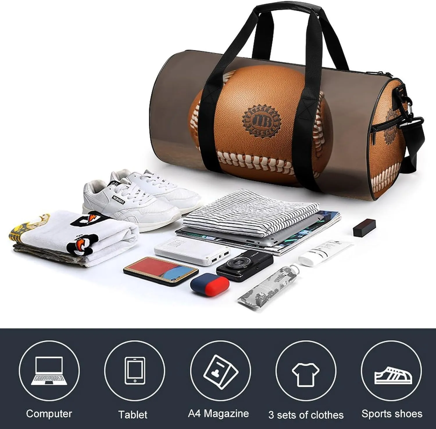 Gym Bags Small Retro Baseball Brown Duffel Bag Overnight Bag with Shoe Compartment Carryon Bag for Men Women