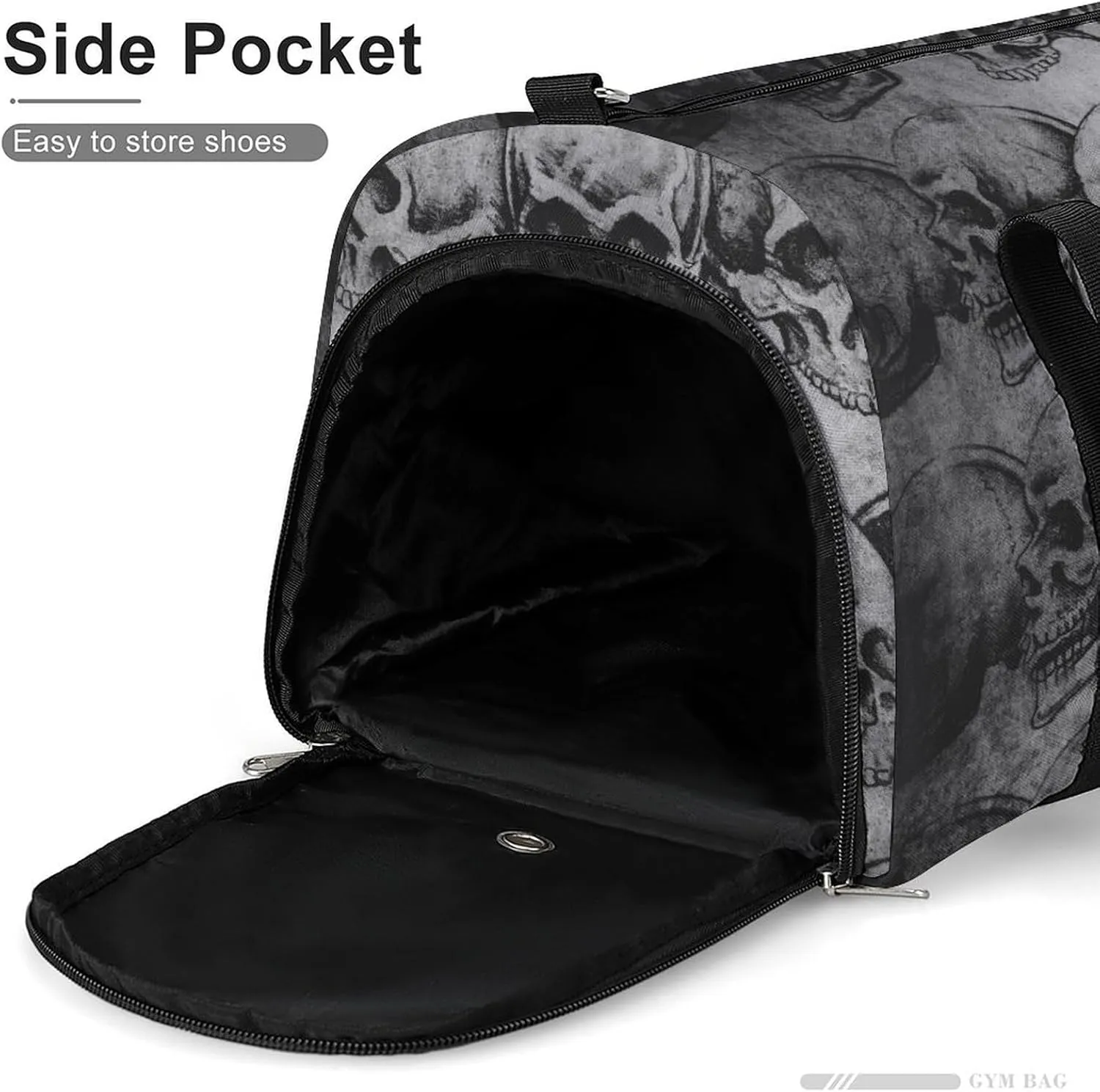 Gym Duffel Bag with Shoe Compartment Wet Pocket, Art-Skulls Print Travel Bag for Men Women