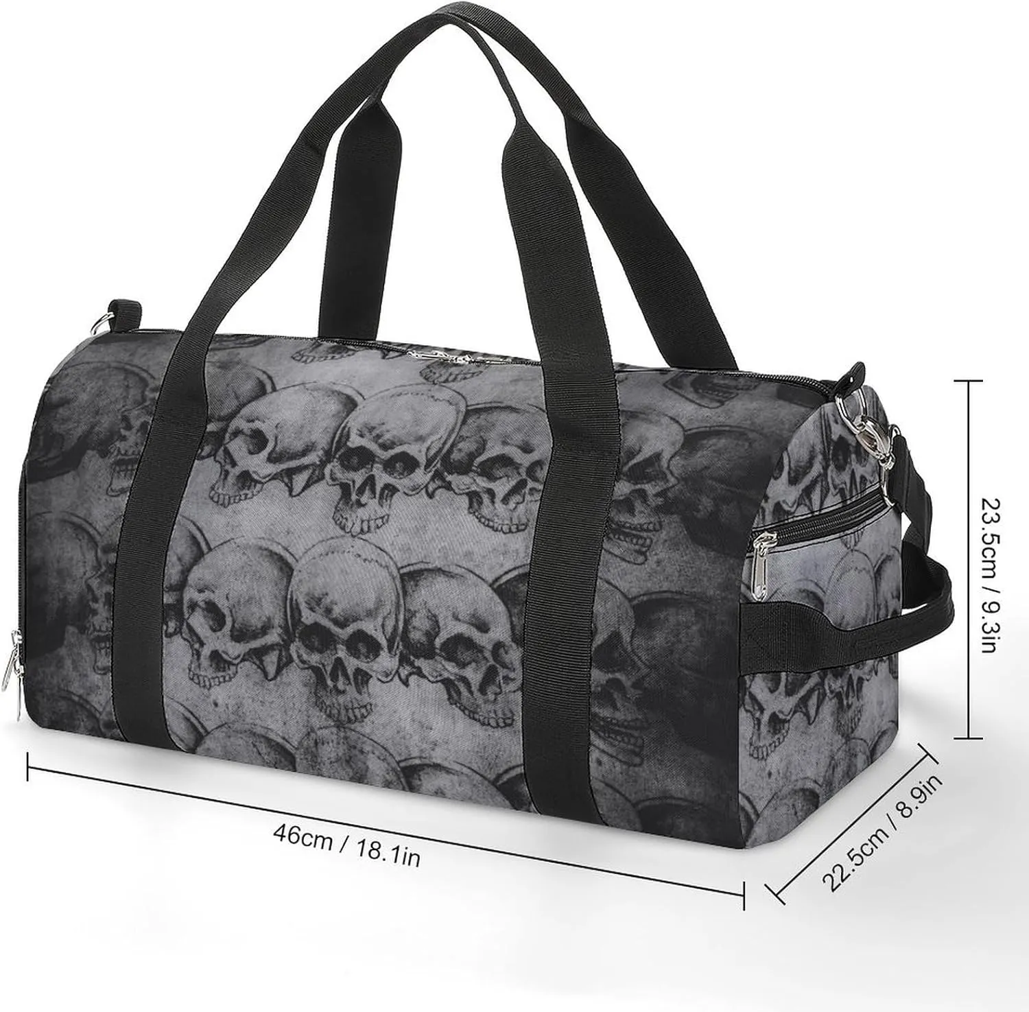 Gym Duffel Bag with Shoe Compartment Wet Pocket, Art-Skulls Print Travel Bag for Men Women