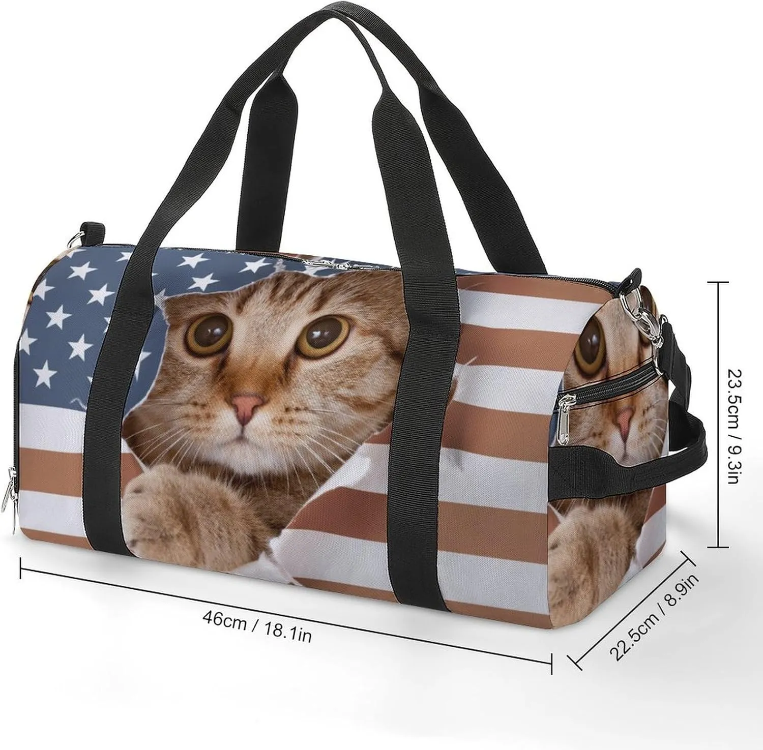 Gym Duffel Bag with Shoe Compartment Wet Pocket, British Cats USA Flag Pattern Travel Bag for Men Women