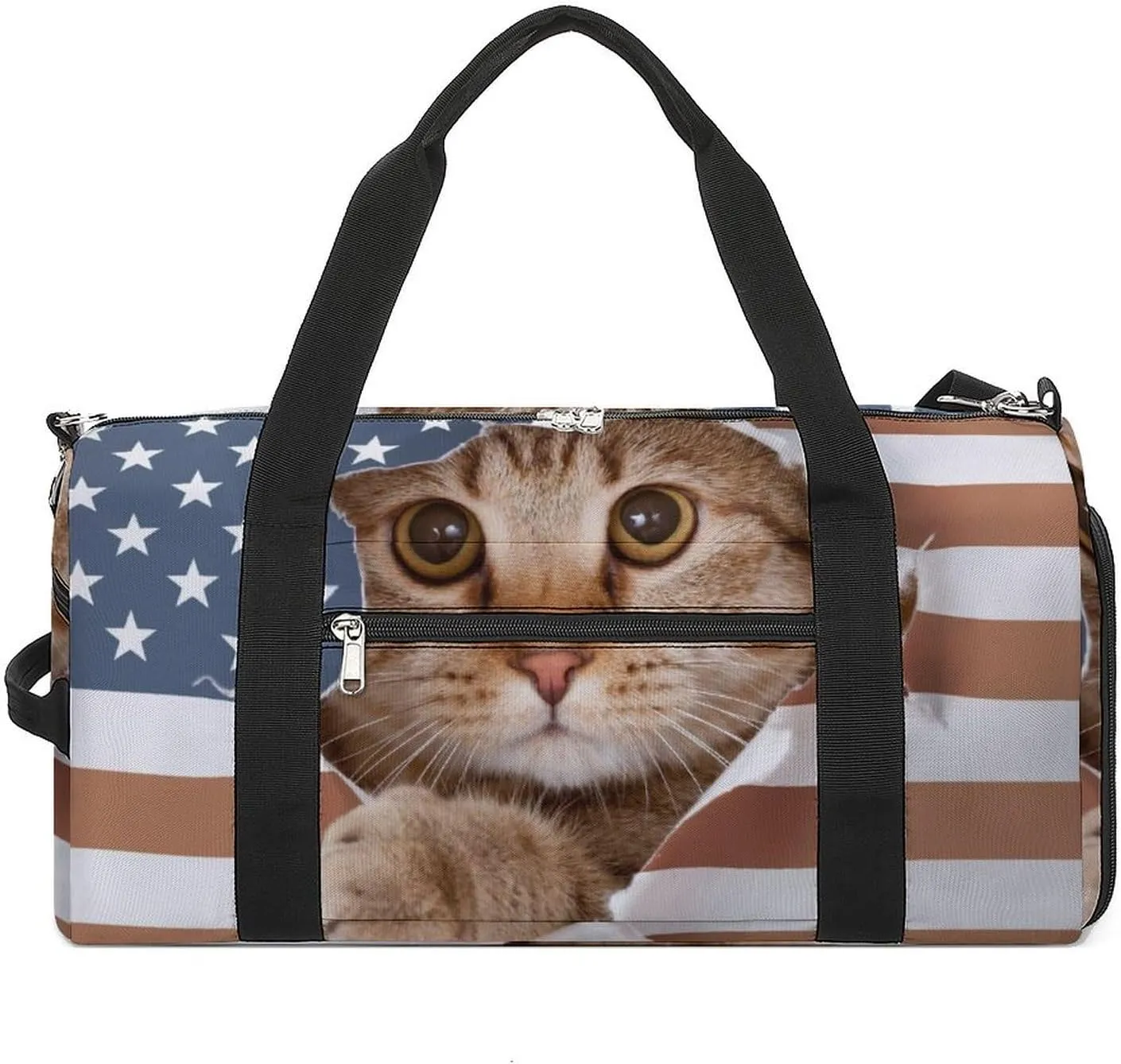 Gym Duffel Bag with Shoe Compartment Wet Pocket, British Cats USA Flag Pattern Travel Bag for Men Women