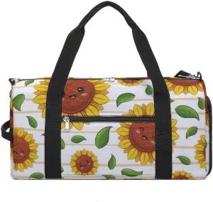 Gym Duffel Bag with Shoe Compartment Wet Pocket, Cute Sunflowers Kawaii Travel Bag for Men Women
