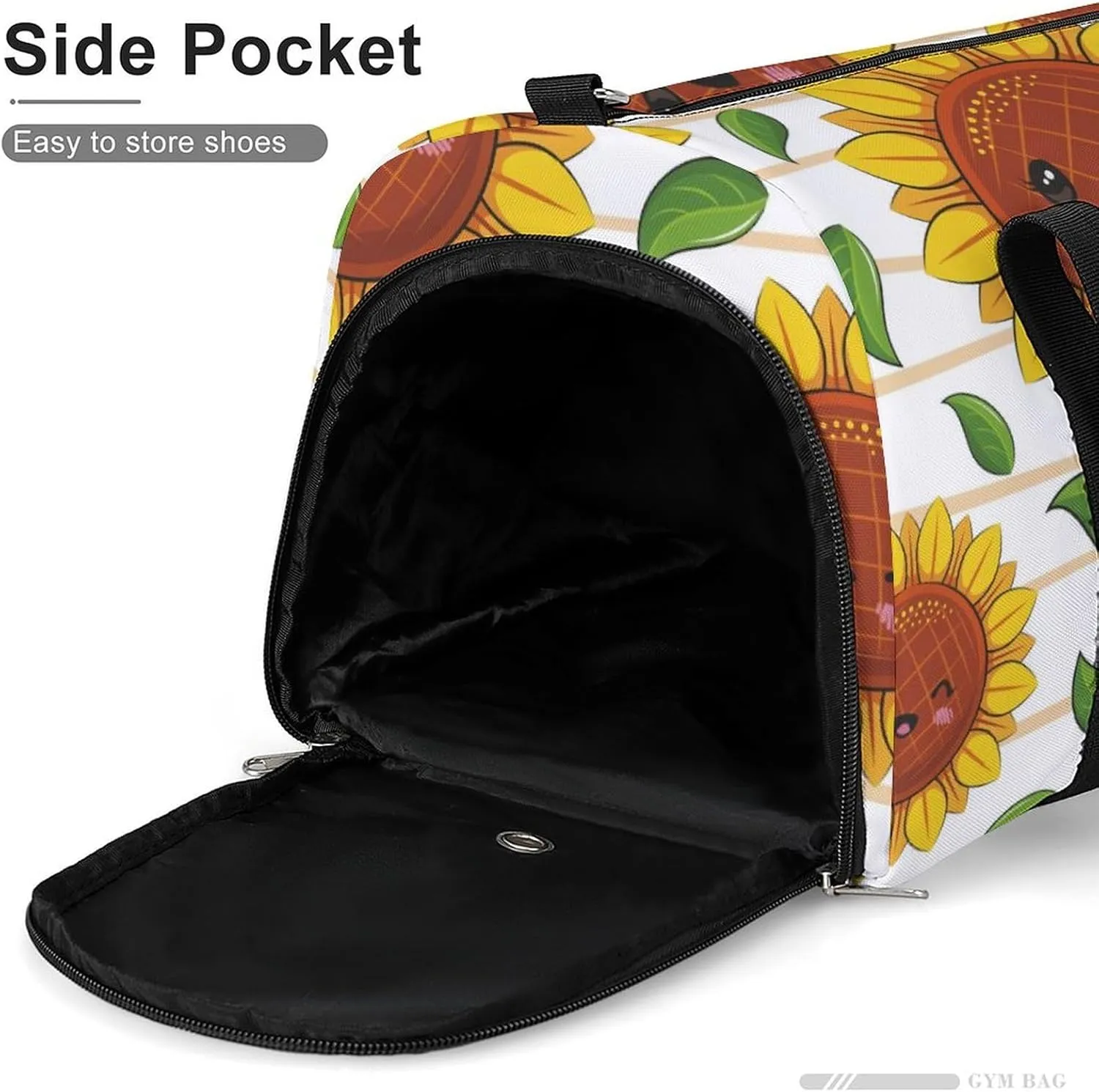 Gym Duffel Bag with Shoe Compartment Wet Pocket, Cute Sunflowers Kawaii Travel Bag for Men Women