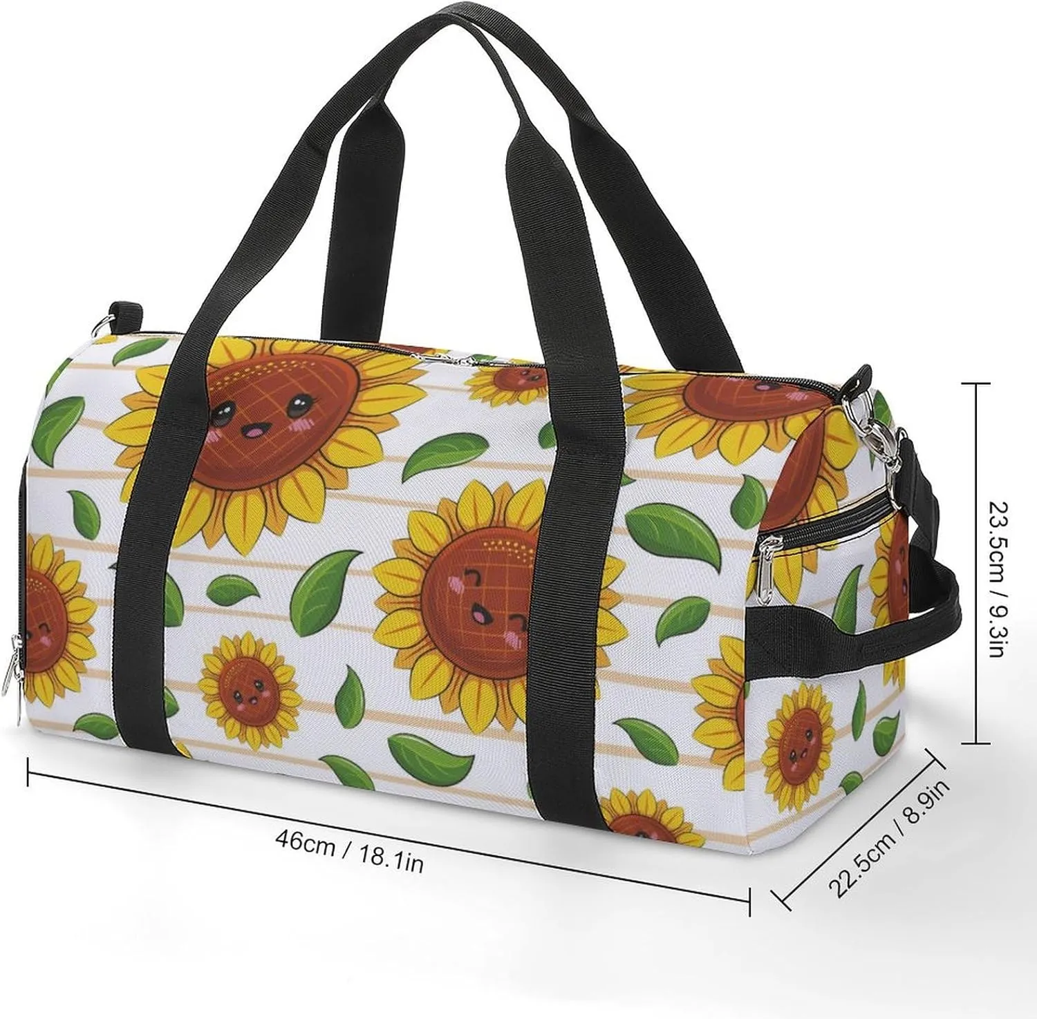 Gym Duffel Bag with Shoe Compartment Wet Pocket, Cute Sunflowers Kawaii Travel Bag for Men Women