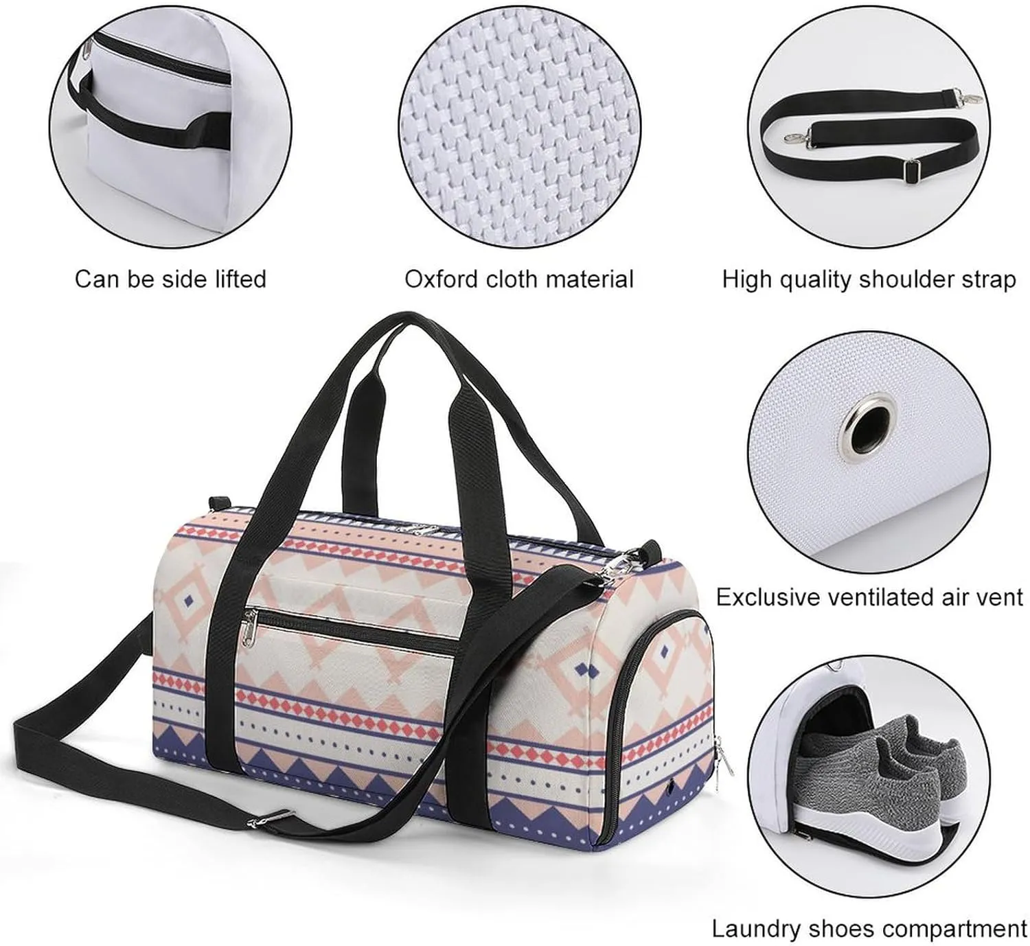 Gym Duffel Bag with Shoe Compartment Wet Pocket, Ethnic Pattern Travel Bag for Men Women, style-4