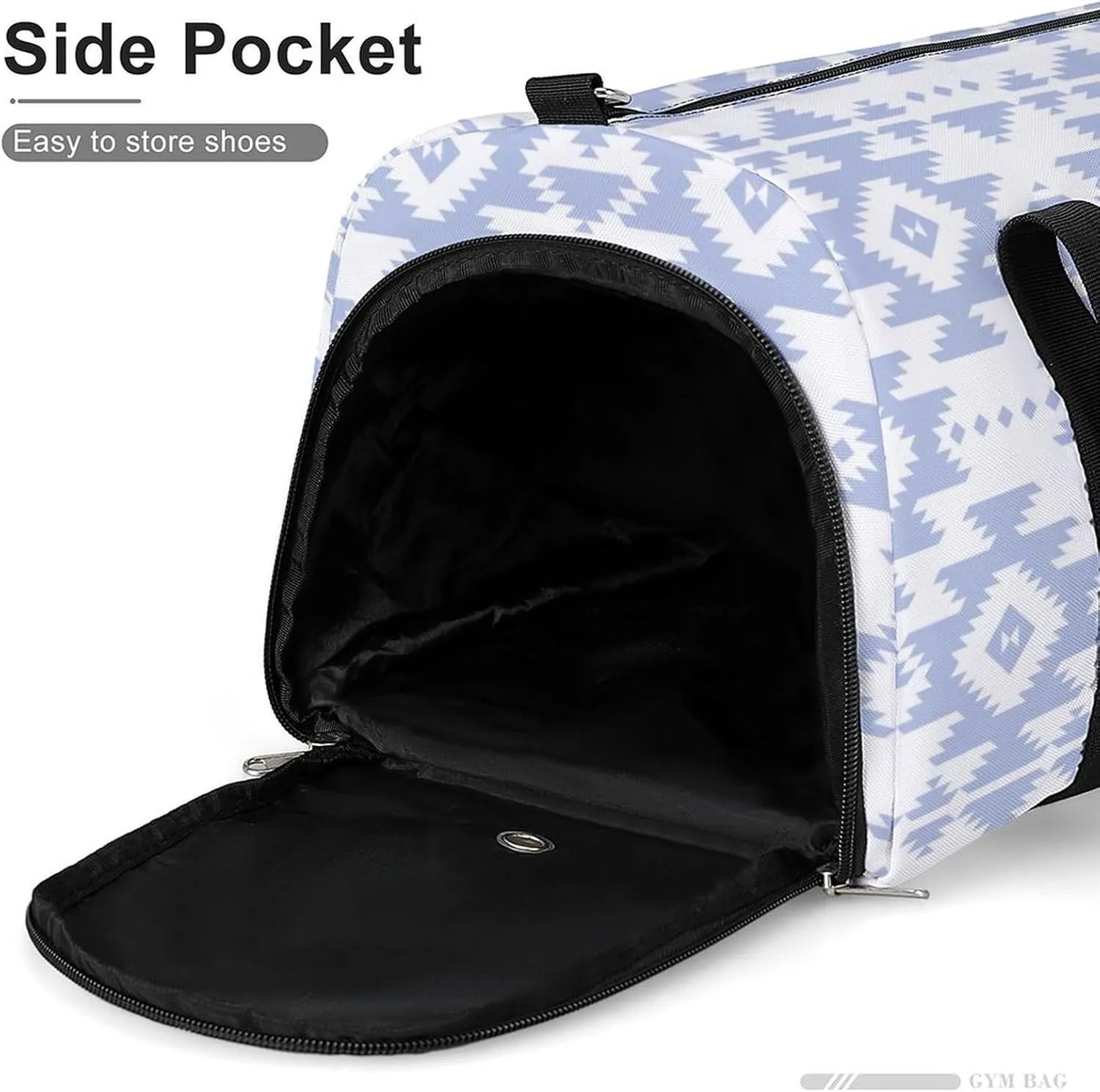 Gym Duffel Bag with Shoe Compartment Wet Pocket, Ethnic White Travel Bag for Men Women