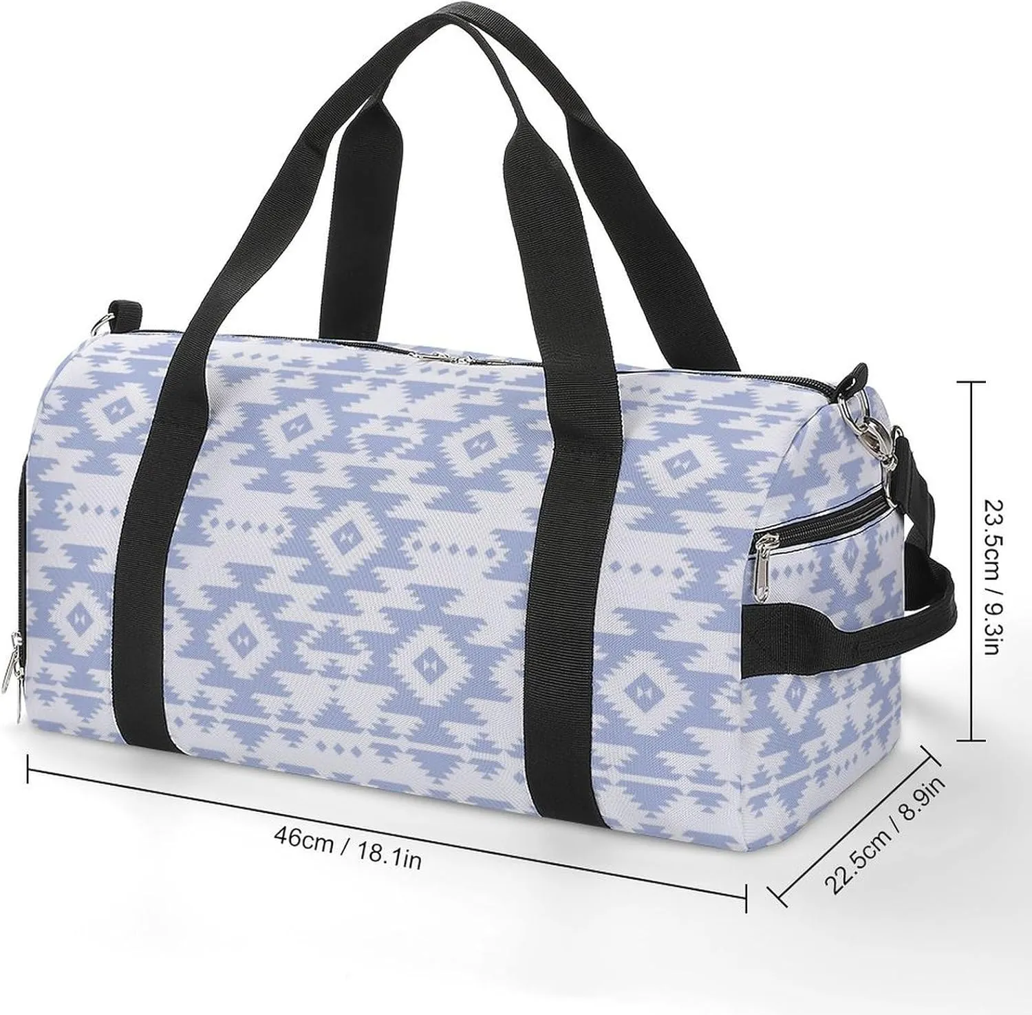 Gym Duffel Bag with Shoe Compartment Wet Pocket, Ethnic White Travel Bag for Men Women