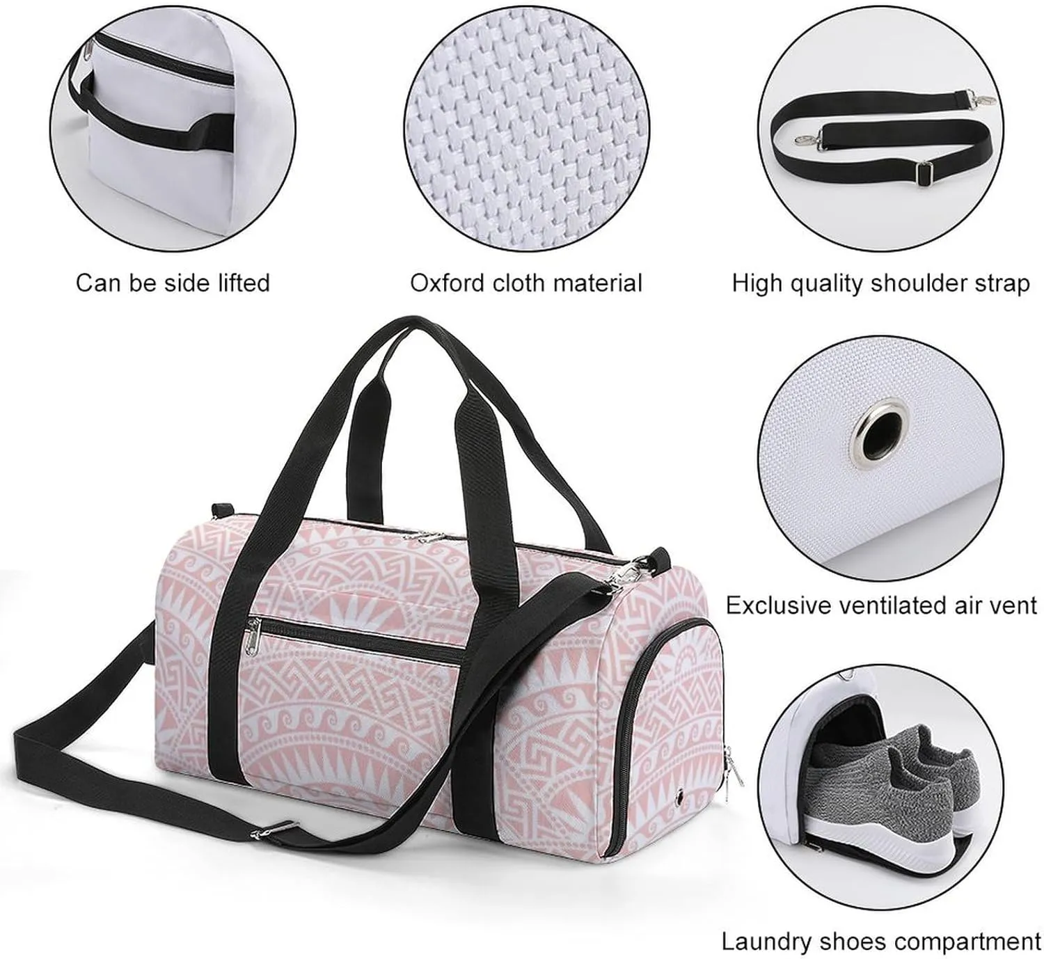 Gym Duffel Bag with Shoe Compartment Wet Pocket, Greeks Round Pink Travel Bag for Men Women, style