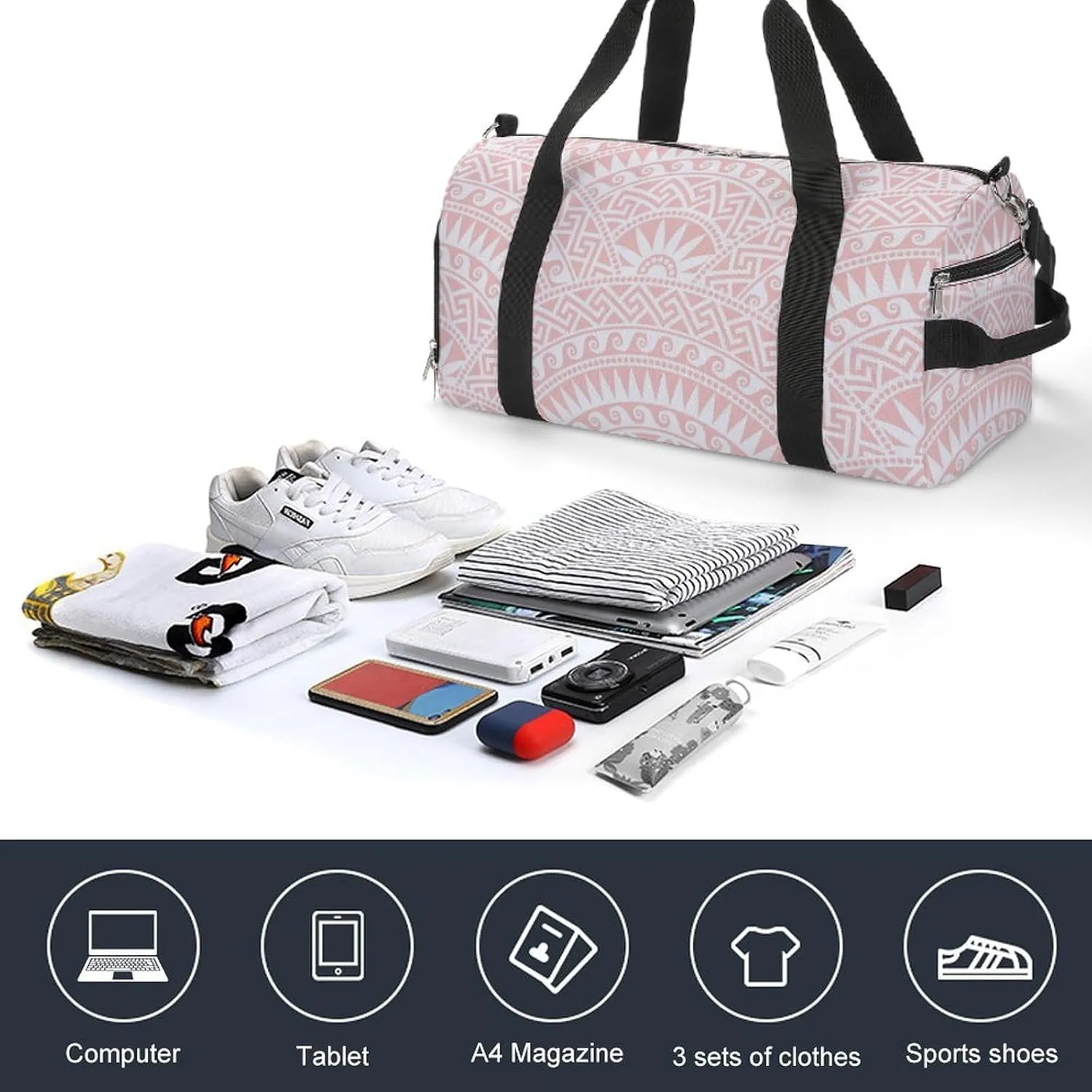 Gym Duffel Bag with Shoe Compartment Wet Pocket, Greeks Round Pink Travel Bag for Men Women, style