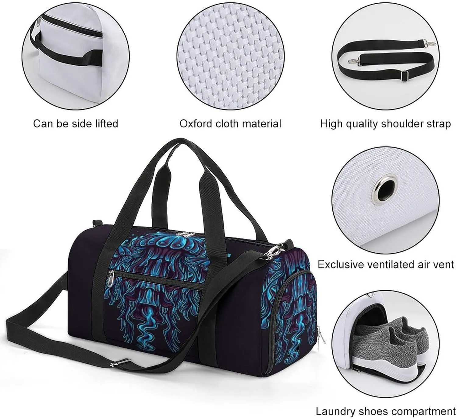 Gym Duffel Bag with Shoe Compartment Wet Pocket, Jelly Fish Summer Travel Bag for Men Women