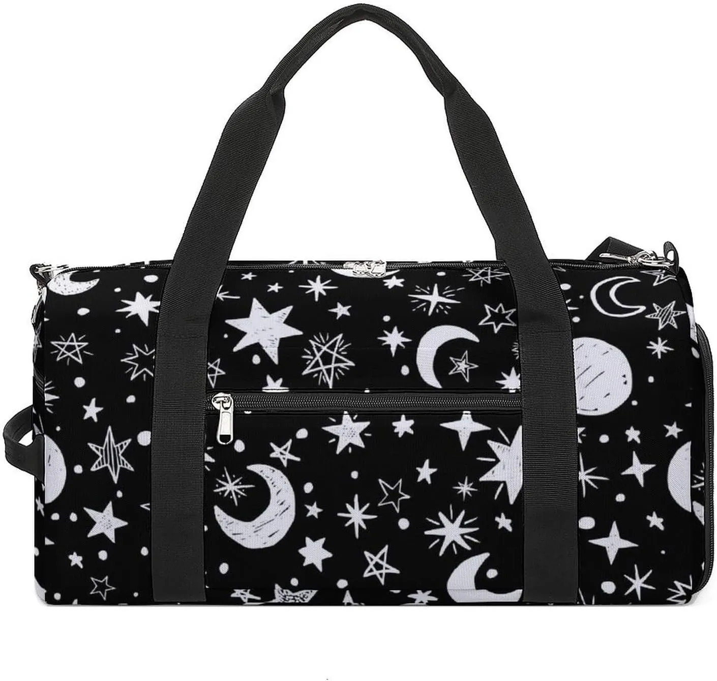 Gym Duffel Bag with Shoe Compartment Wet Pocket, Moons-stars-black-white Travel Bag for Men Women