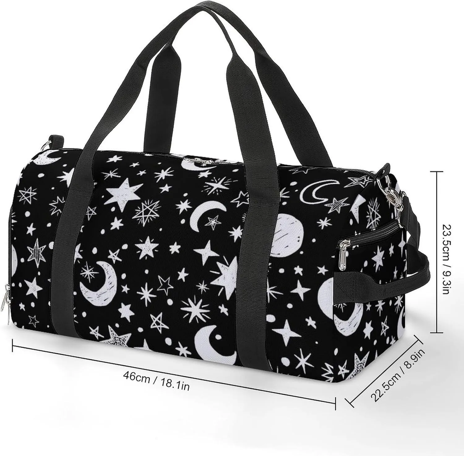 Gym Duffel Bag with Shoe Compartment Wet Pocket, Moons-stars-black-white Travel Bag for Men Women