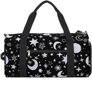 Gym Duffel Bag with Shoe Compartment Wet Pocket, Moons-stars-black-white Travel Bag for Men Women