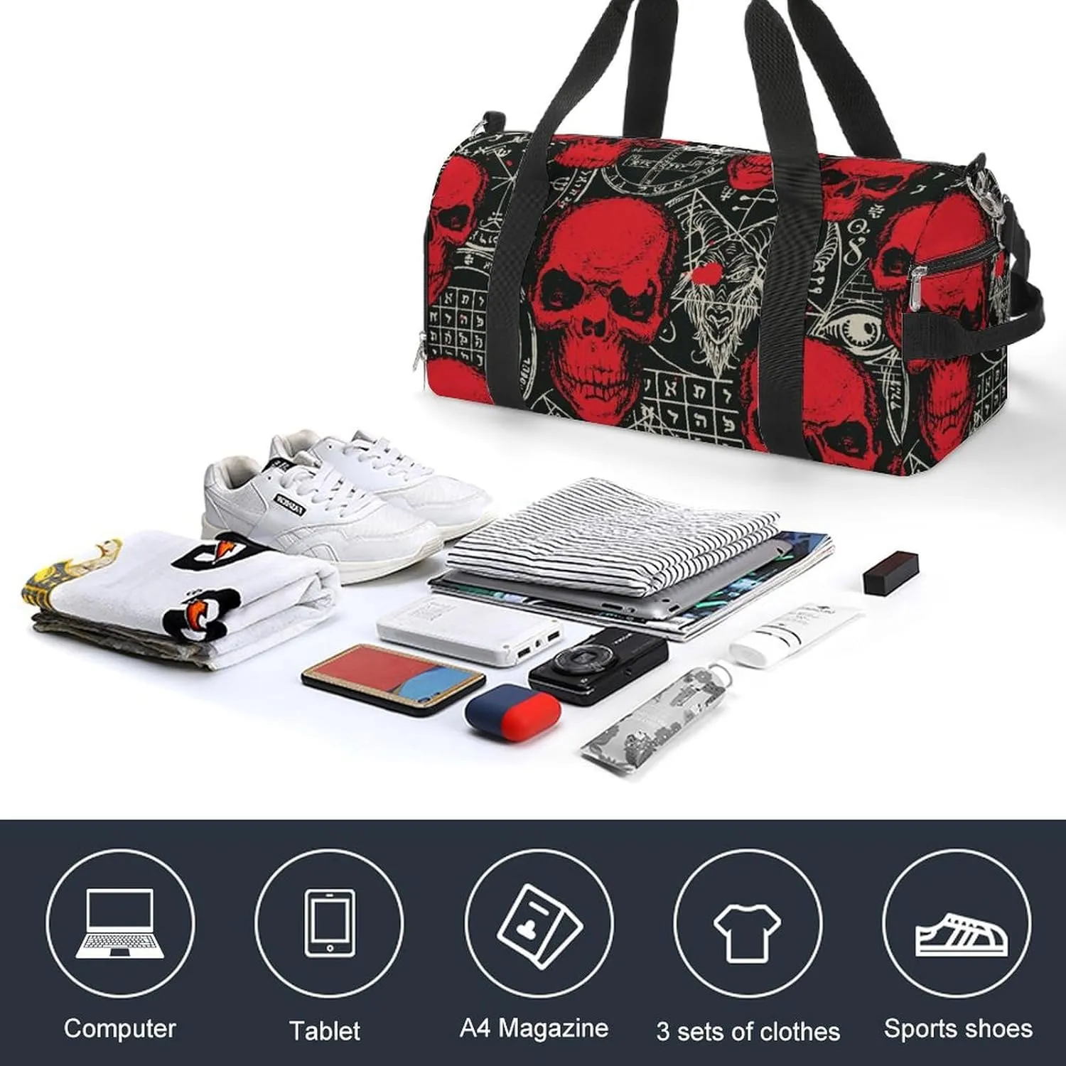 Gym Duffel Bag with Shoe Compartment Wet Pocket, Occult-theme Travel Bag for Men Women