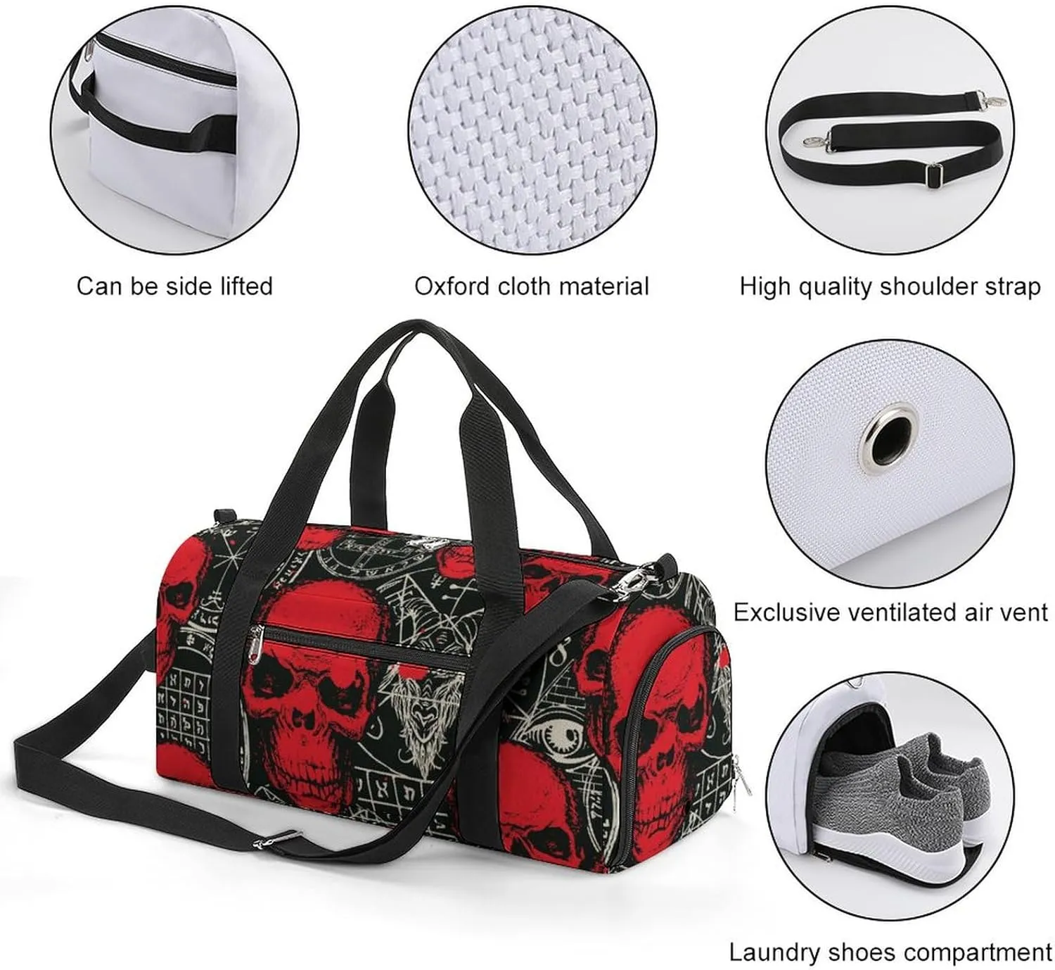 Gym Duffel Bag with Shoe Compartment Wet Pocket, Occult-theme Travel Bag for Men Women