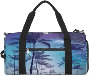 Gym Duffel Bag with Shoe Compartment Wet Pocket, Palms Trees Night Moon Travel Bag for Men Women