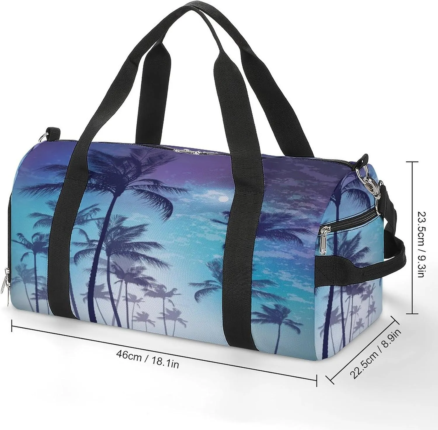Gym Duffel Bag with Shoe Compartment Wet Pocket, Palms Trees Night Moon Travel Bag for Men Women