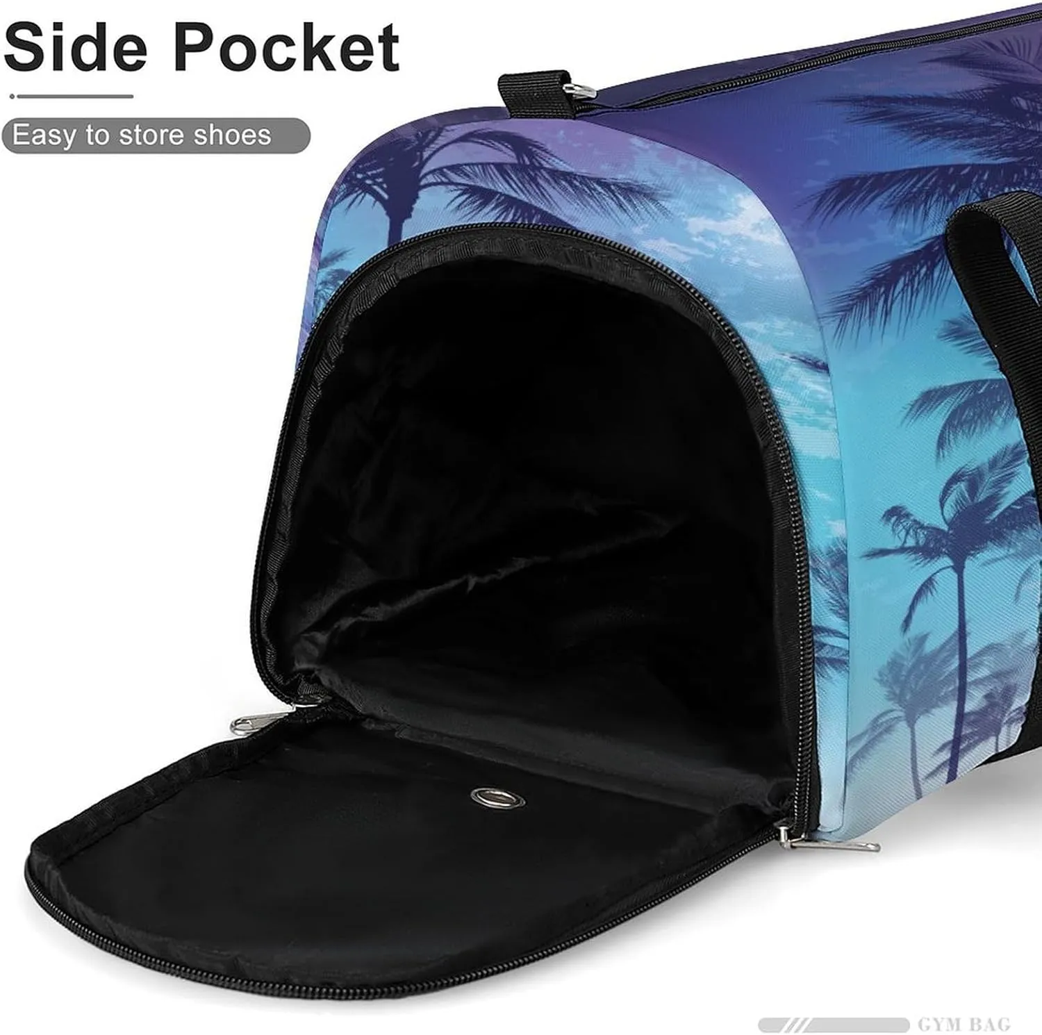 Gym Duffel Bag with Shoe Compartment Wet Pocket, Palms Trees Night Moon Travel Bag for Men Women