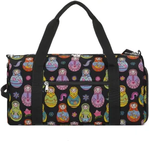 Gym Duffel Bag with Shoe Compartment Wet Pocket, Russian Matryoshka Travel Bag for Men Women