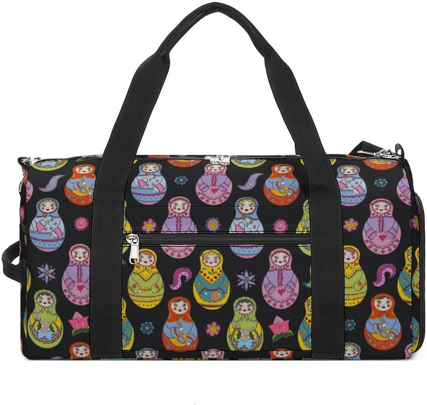 Gym Duffel Bag with Shoe Compartment Wet Pocket, Russian Matryoshka Travel Bag for Men Women