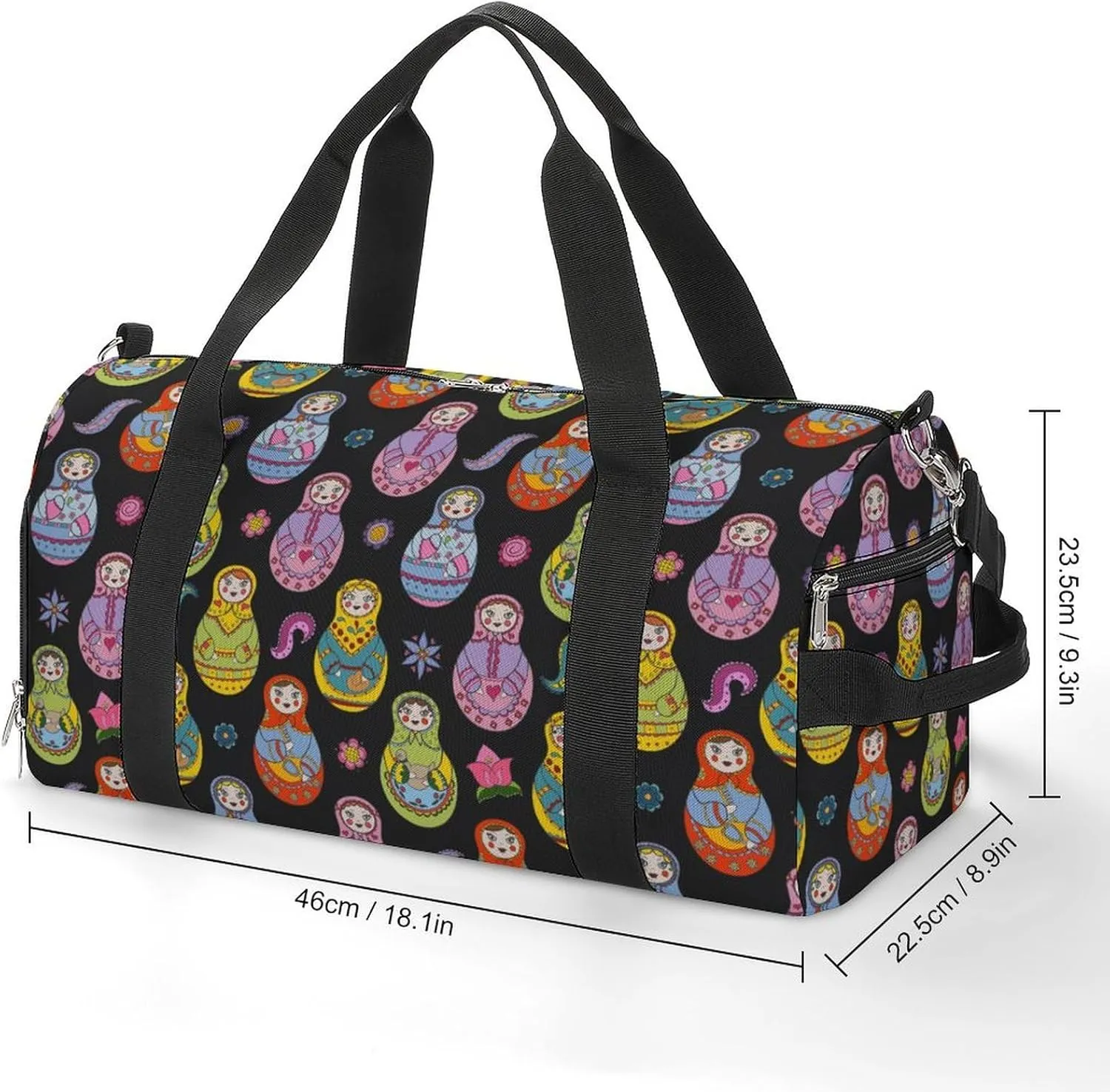 Gym Duffel Bag with Shoe Compartment Wet Pocket, Russian Matryoshka Travel Bag for Men Women