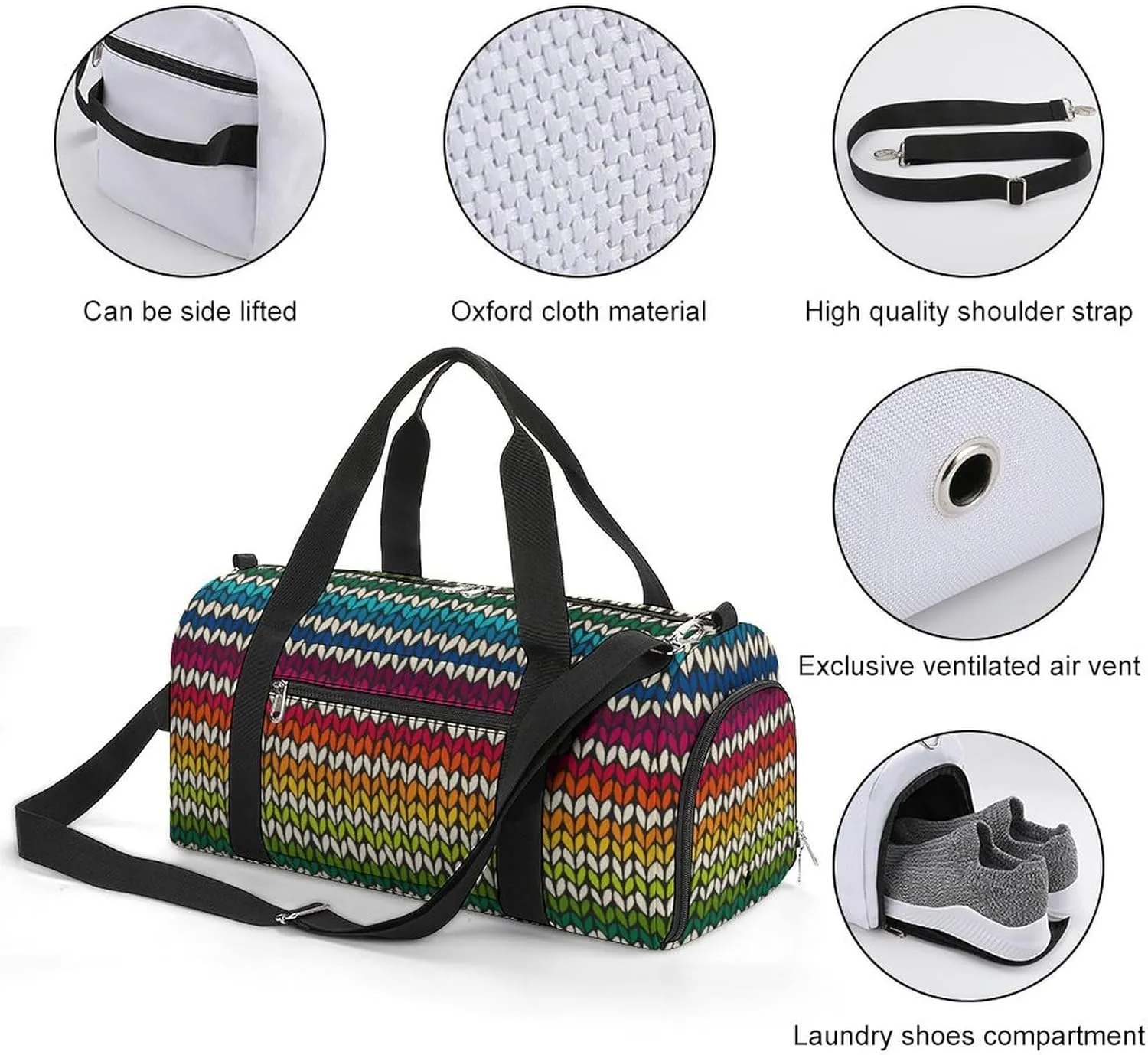 Gym Duffel Bag with Shoe Compartment Wet Pocket, Stripes Multicolored Travel Bag for Men Women