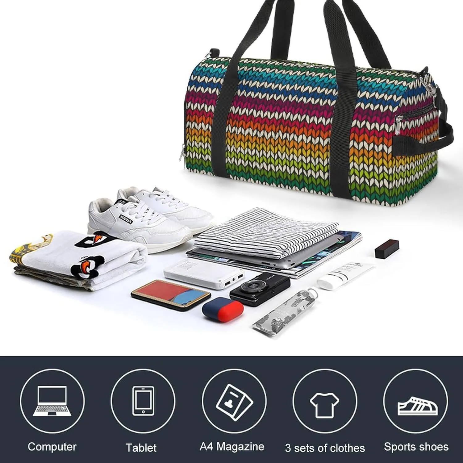 Gym Duffel Bag with Shoe Compartment Wet Pocket, Stripes Multicolored Travel Bag for Men Women