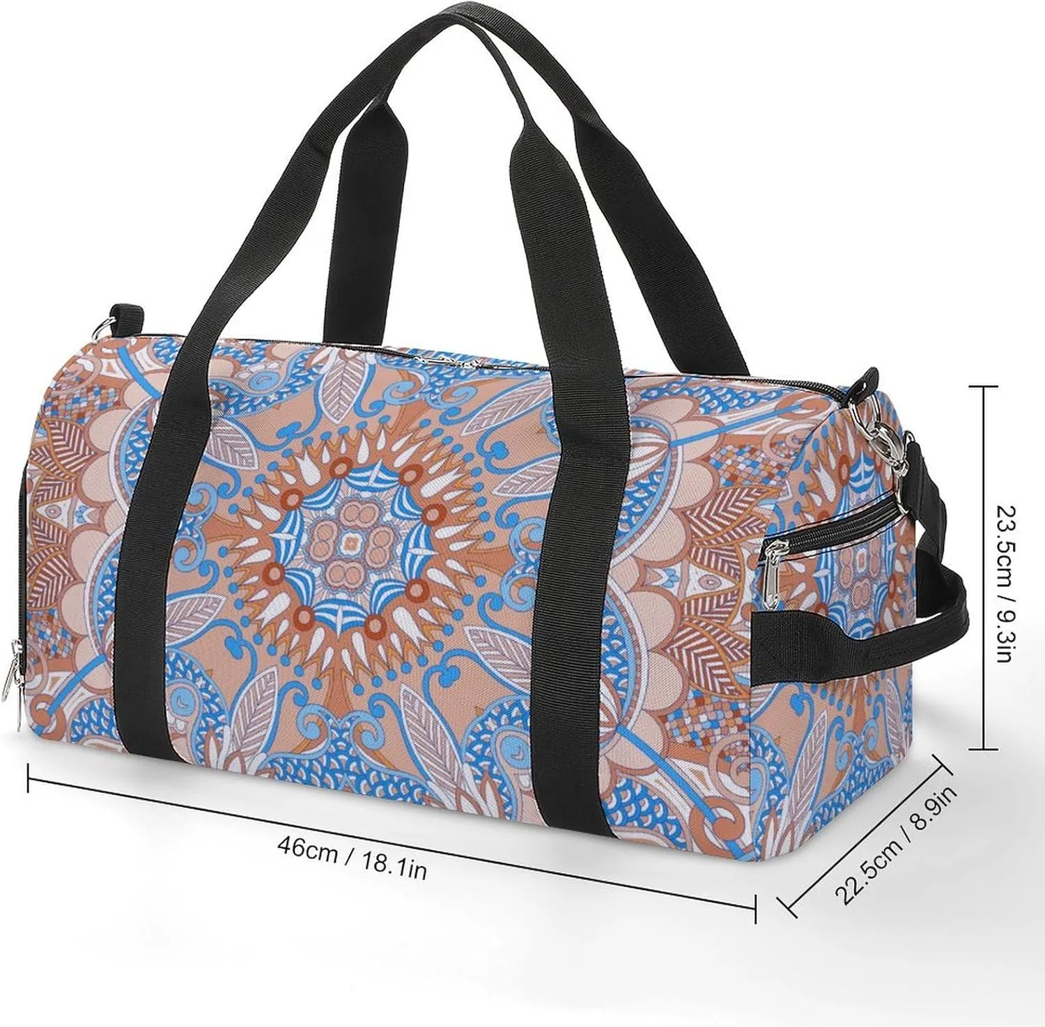 Gym Duffel Bag with Shoe Compartment Wet Pocket, Traditional Paisley Graphics Travel Bag for Men Women
