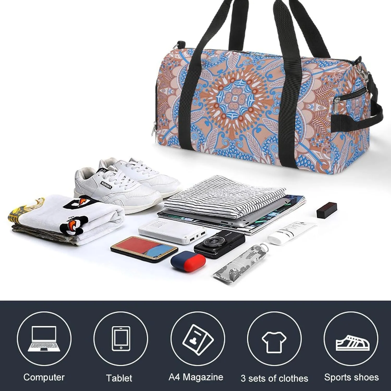 Gym Duffel Bag with Shoe Compartment Wet Pocket, Traditional Paisley Graphics Travel Bag for Men Women