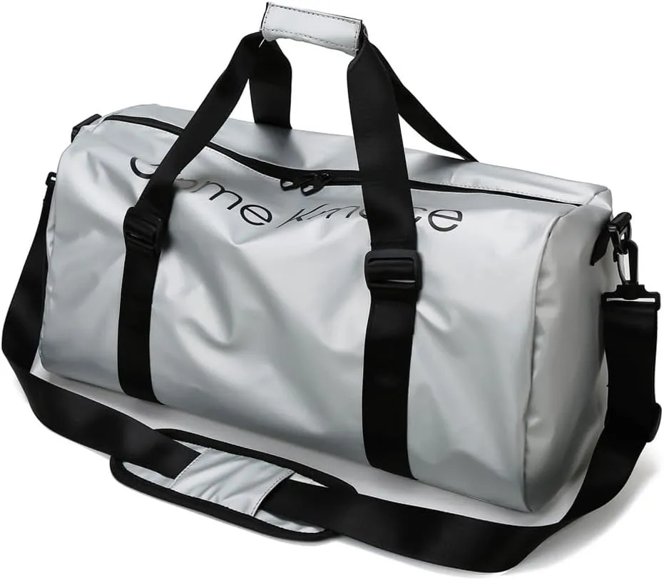 Gym Duffle Bag for Men Women with Shoe and Wet Compartment Sport Workout Waterproof Bags Large for Fitness Yoga Swimming Traveling Duffel (Silver)
