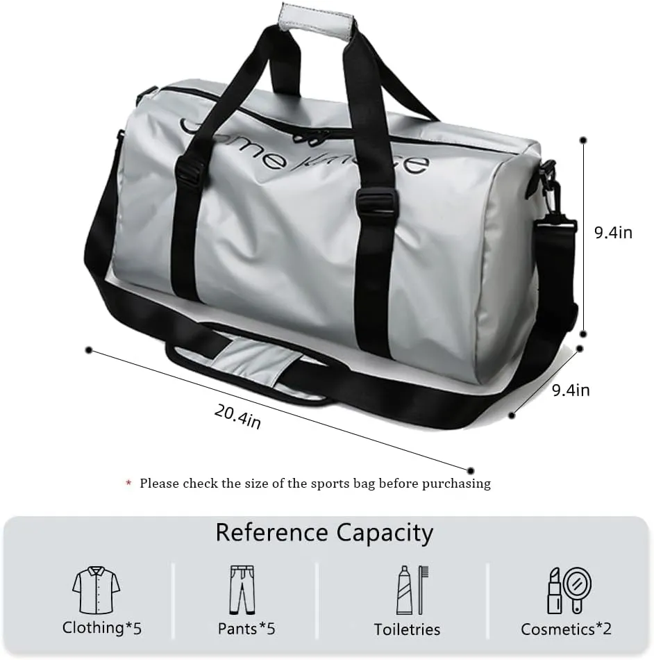 Gym Duffle Bag for Men Women with Shoe and Wet Compartment Sport Workout Waterproof Bags Large for Fitness Yoga Swimming Traveling Duffel (Silver)