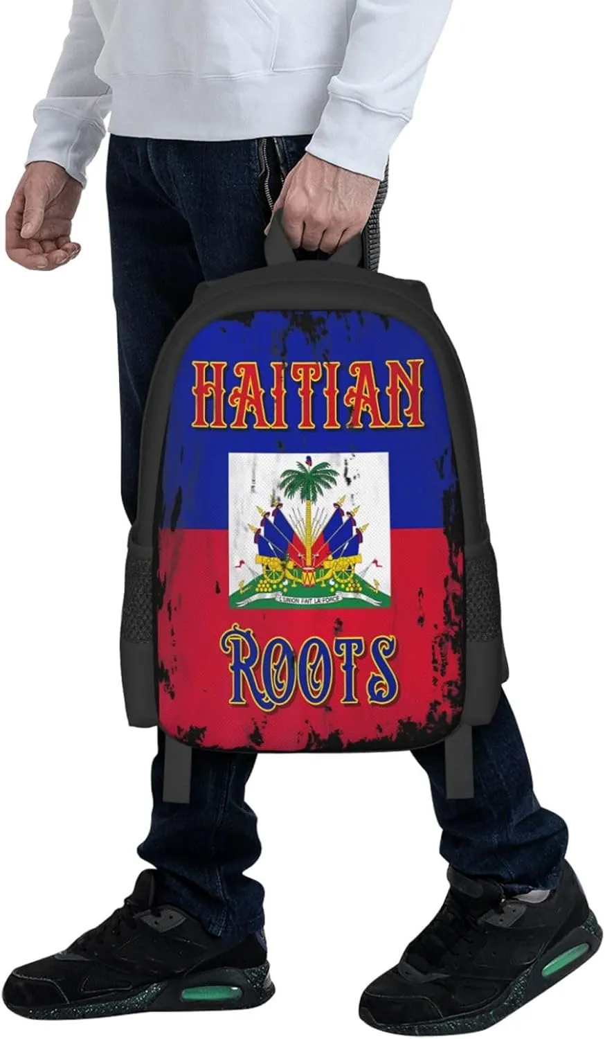 Haitian Roots Haiti Flag Casual Backpack Large Capacity Backpacks 15 Inch Laptop Back Pack Travel Rucksack Daypack Commuter Bags with Adjustable Strap for Camping